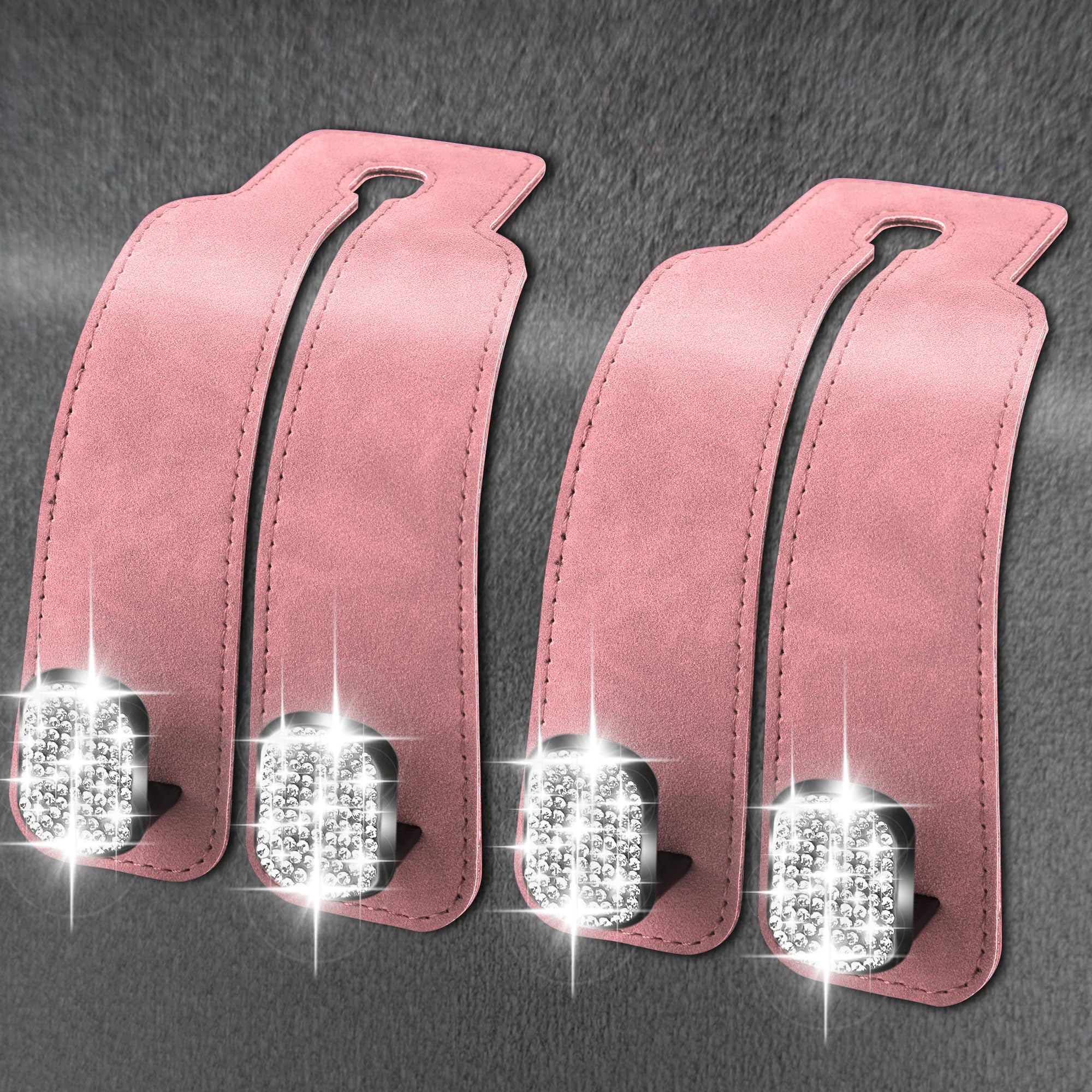 Amelity Car Seat Hooks for Headrest, Purse Hook for Car, Car Hooks for Purses and Bags, Bling Pink Car Accessories for Women (2 