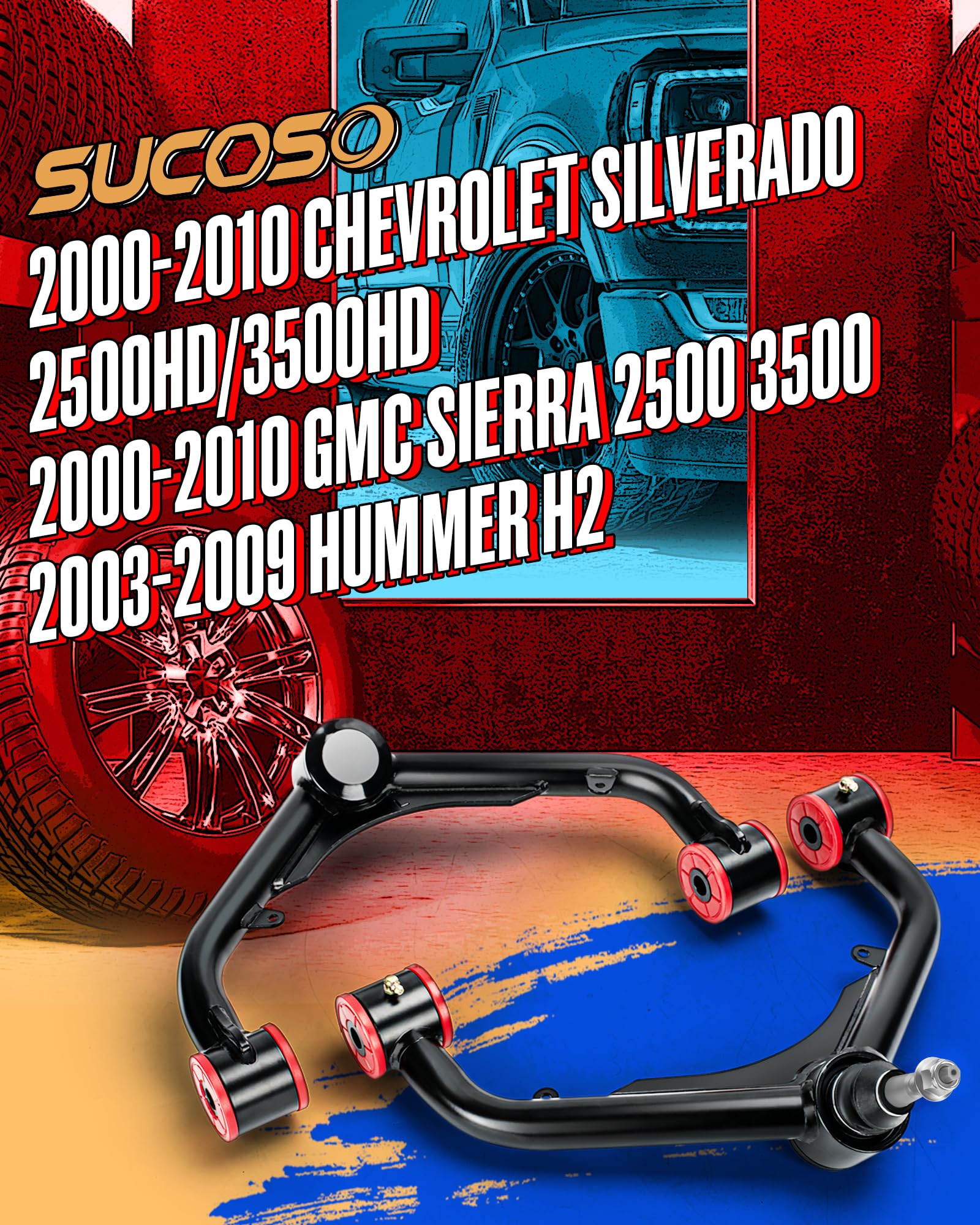 Upper Adjustable Control Arms for 2000-2010 Chevy Silverado 2500HD 3500HD, 2-4'' Lift Kit Suspension Fits GMC Sierra 2000-2010,