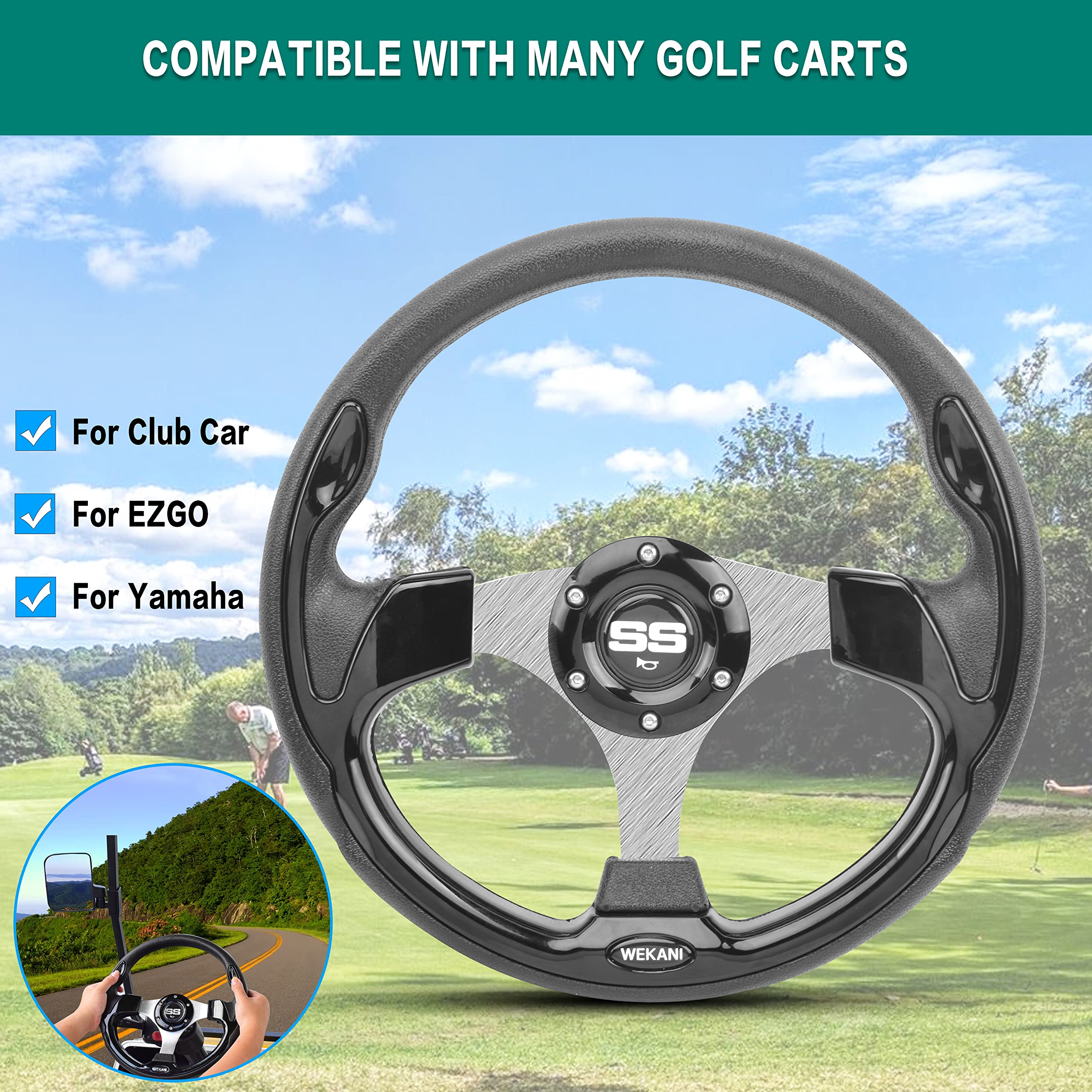 Wekani Golf Cart Steering Wheel For Ezgo Yamaha And Club Car Precedent Most Golf Carts Black