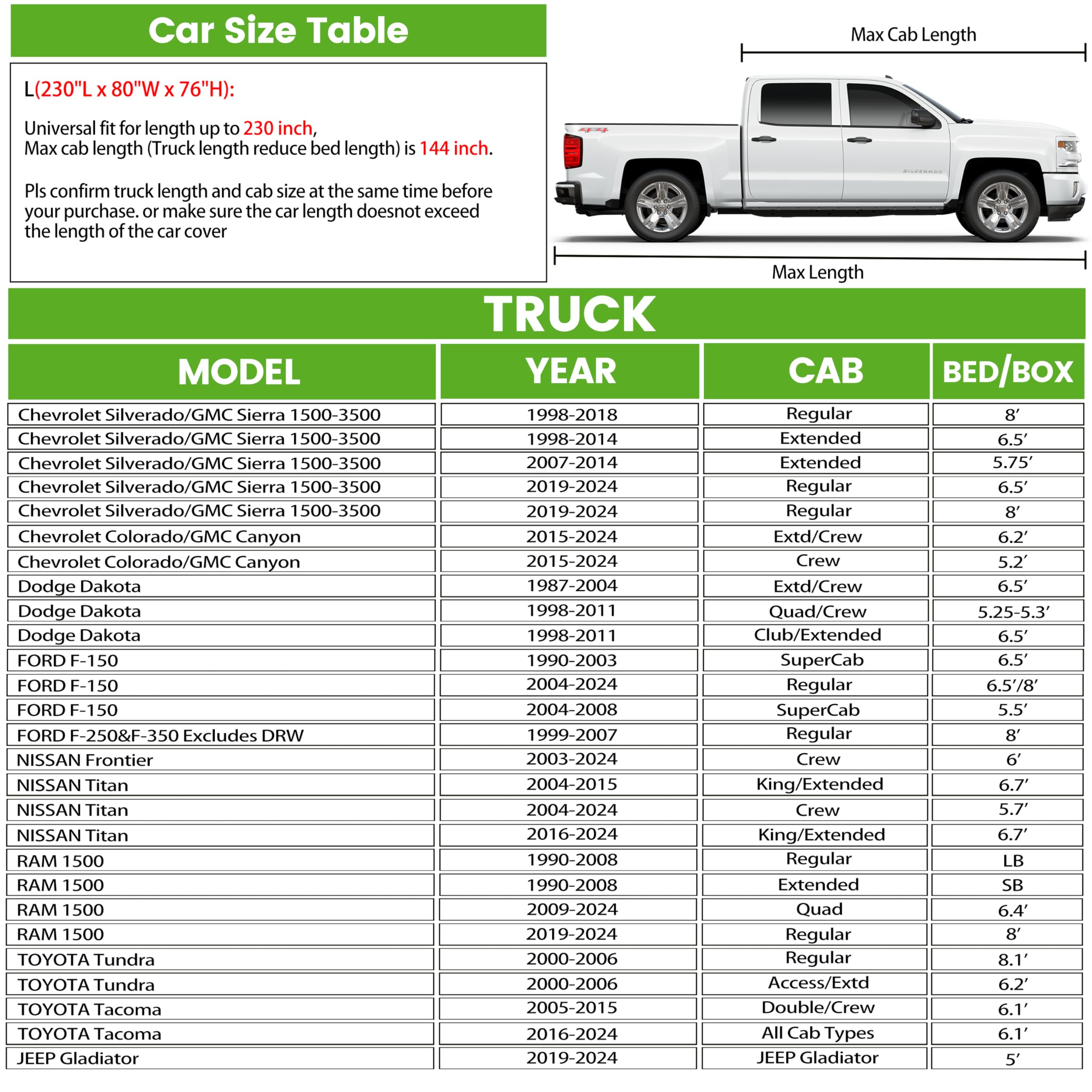 JZAHYUK Truck Cover Waterproof All Weater, Full Outdoor Pickup Truck Cover UV Protection, Universal Fit Most Extended/Quad Cab C