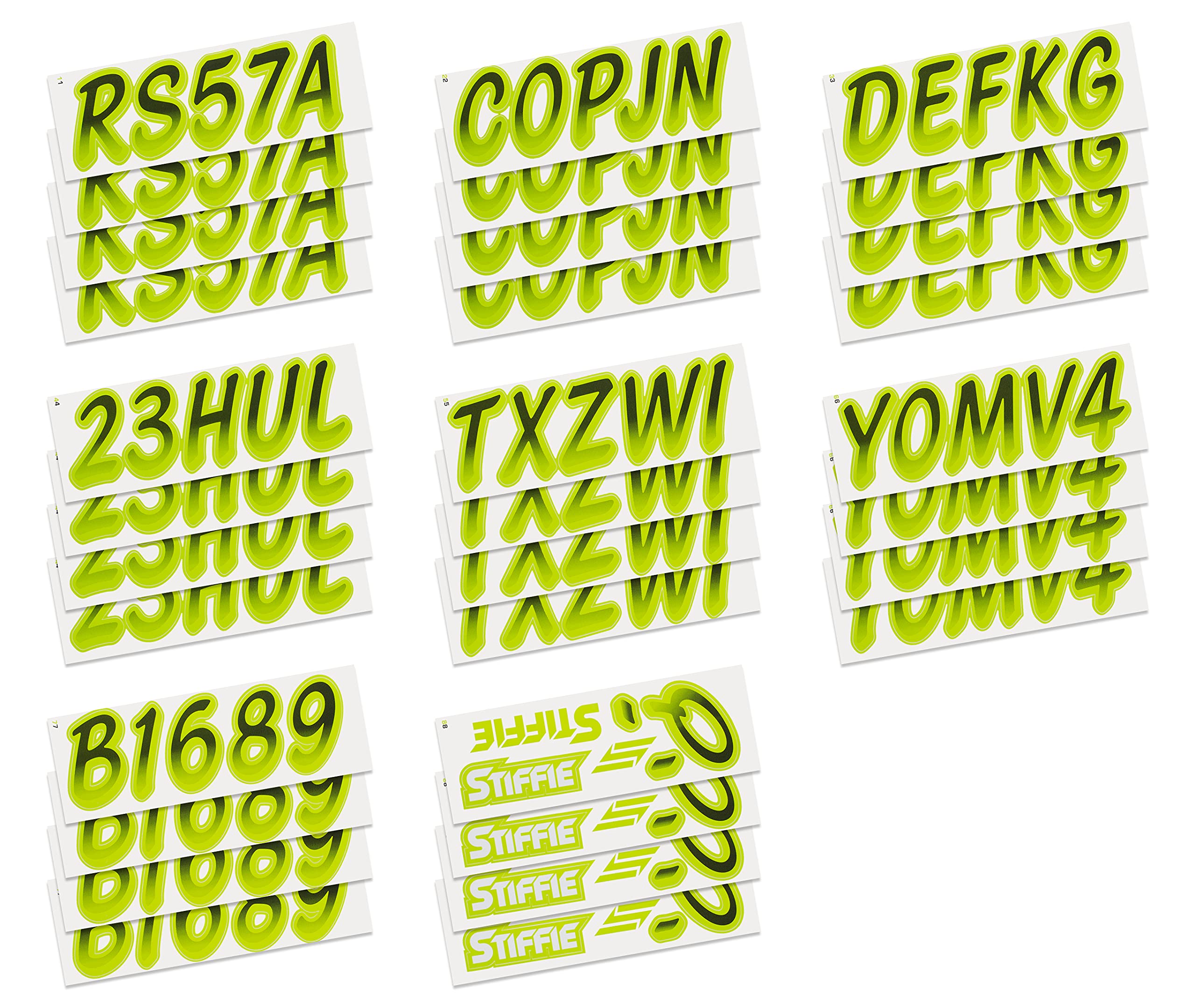 STIFFIE Whipline Black/Atomic Green 3'' Boat & PWC Registration Decals  Numbers Letters Stickers