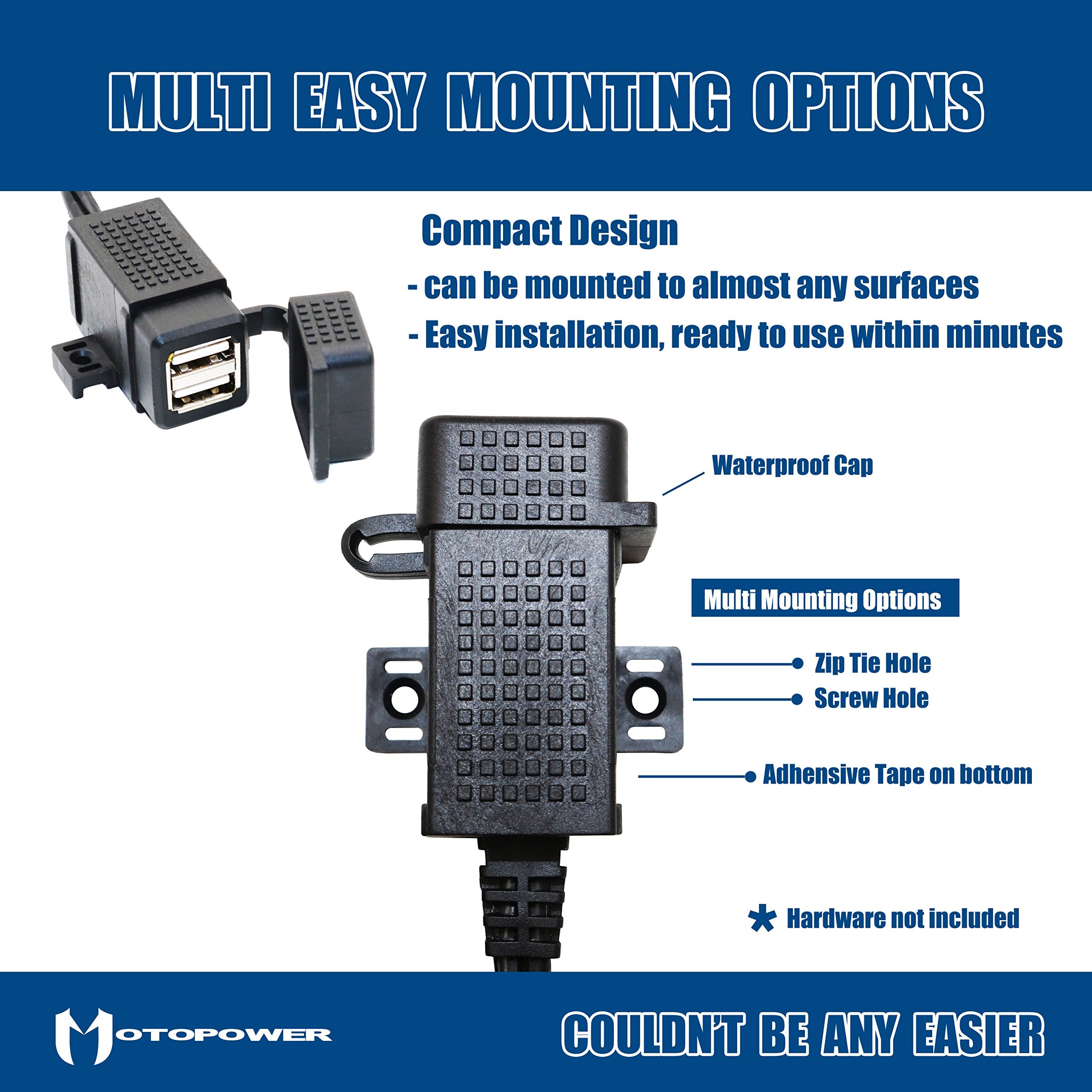 Motopower Mp0609Ea 3.1Amp Waterproof Motorcycle Dual Usb Kit Sae To Usb Adapter Cable With Sae Ring Terminal Cable Harness