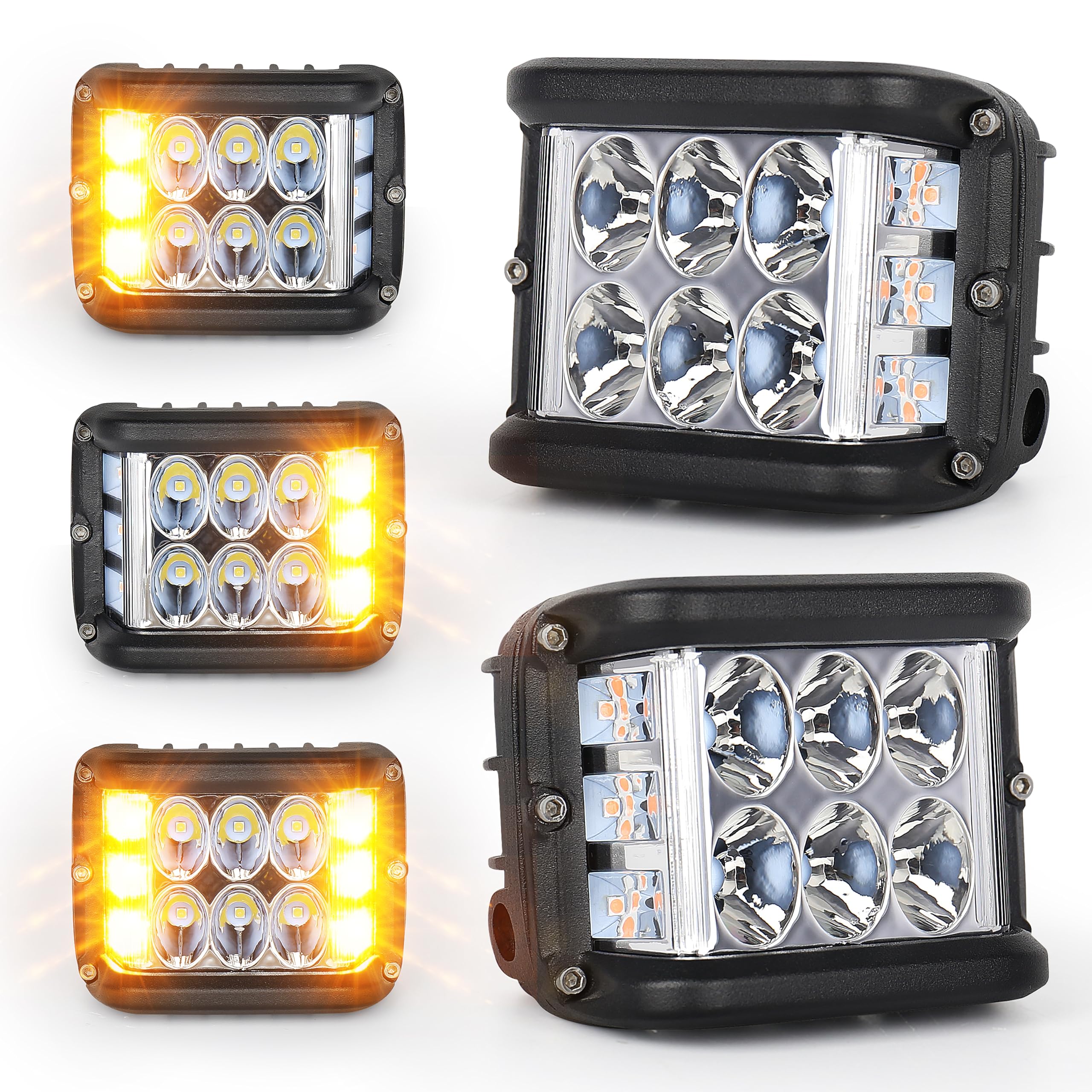 Hoyuza Side Shooter Pod Lights 4 Inch Dual Side Yellow Strobe Led Cube For Farm Tractor Plow Truck Atv Utv Offroad