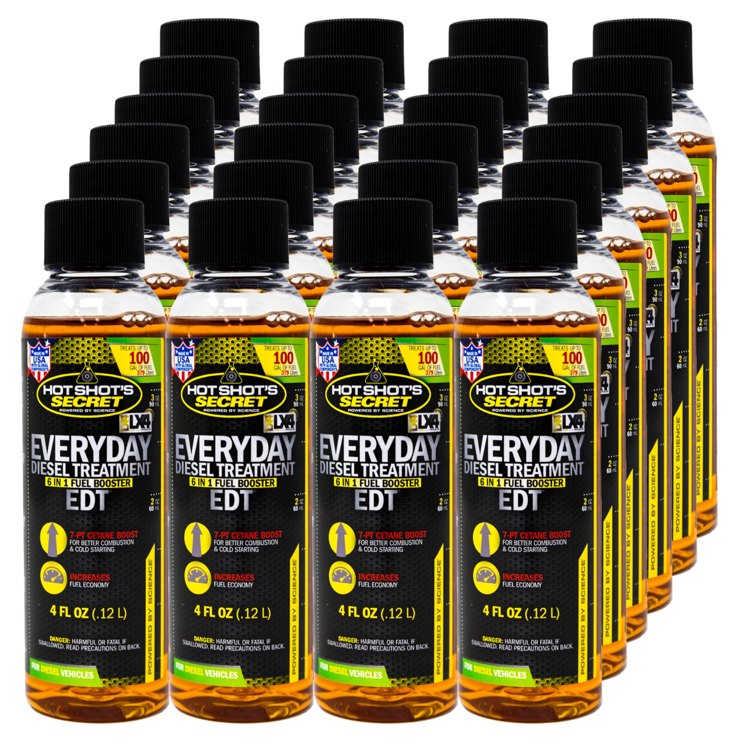 Hot Shot's Secret Everyday Diesel Treatment 4oz (24 Pack), 6-in-1 Diesel Additive - Injector Cleaner, Fuel System Cleaner, Fuel 
