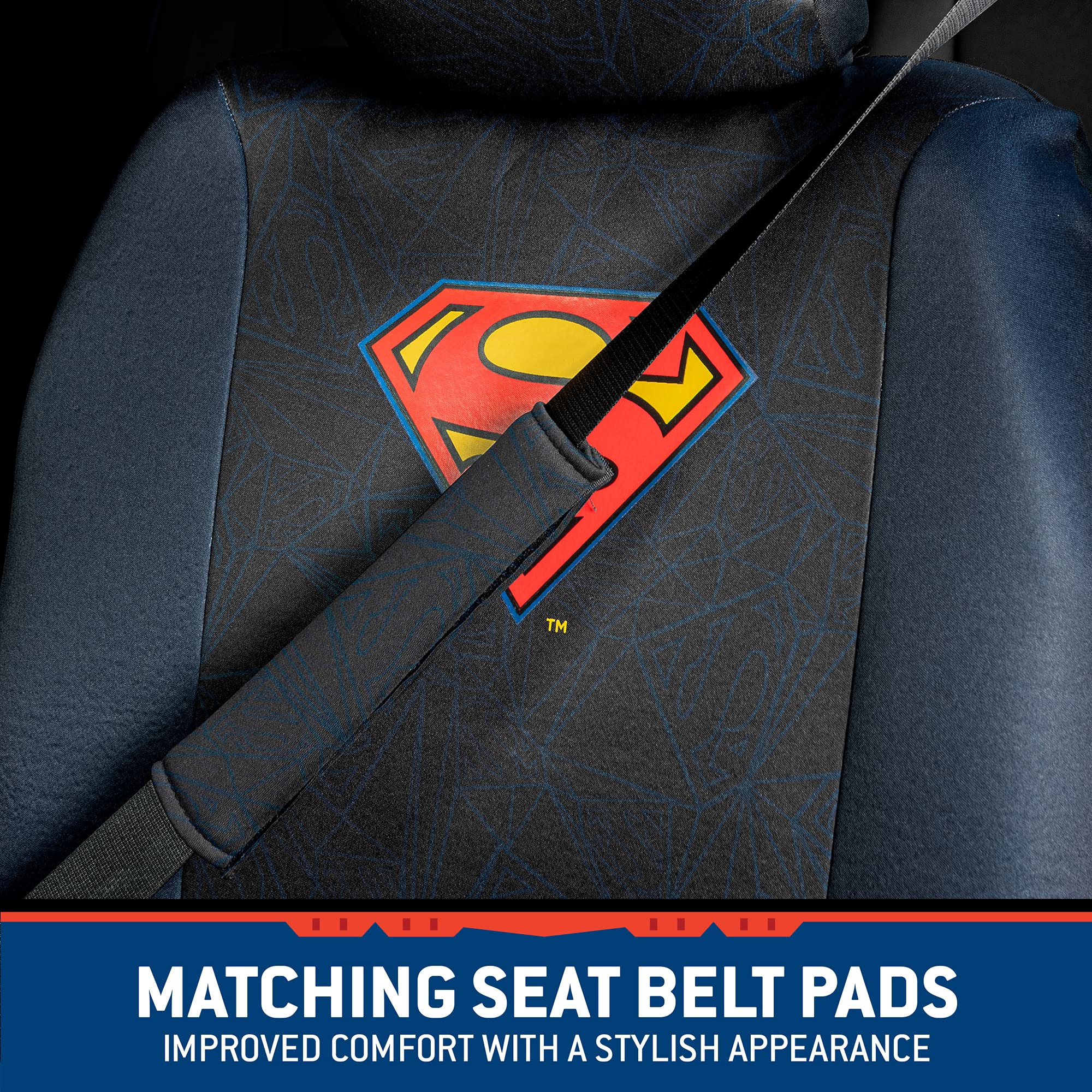 Bdk Warner Bros Dc Comics Superman Universal Fit Seat Covers Car Accessories - With Removable Head Cover & Matching Seat Belt Pa