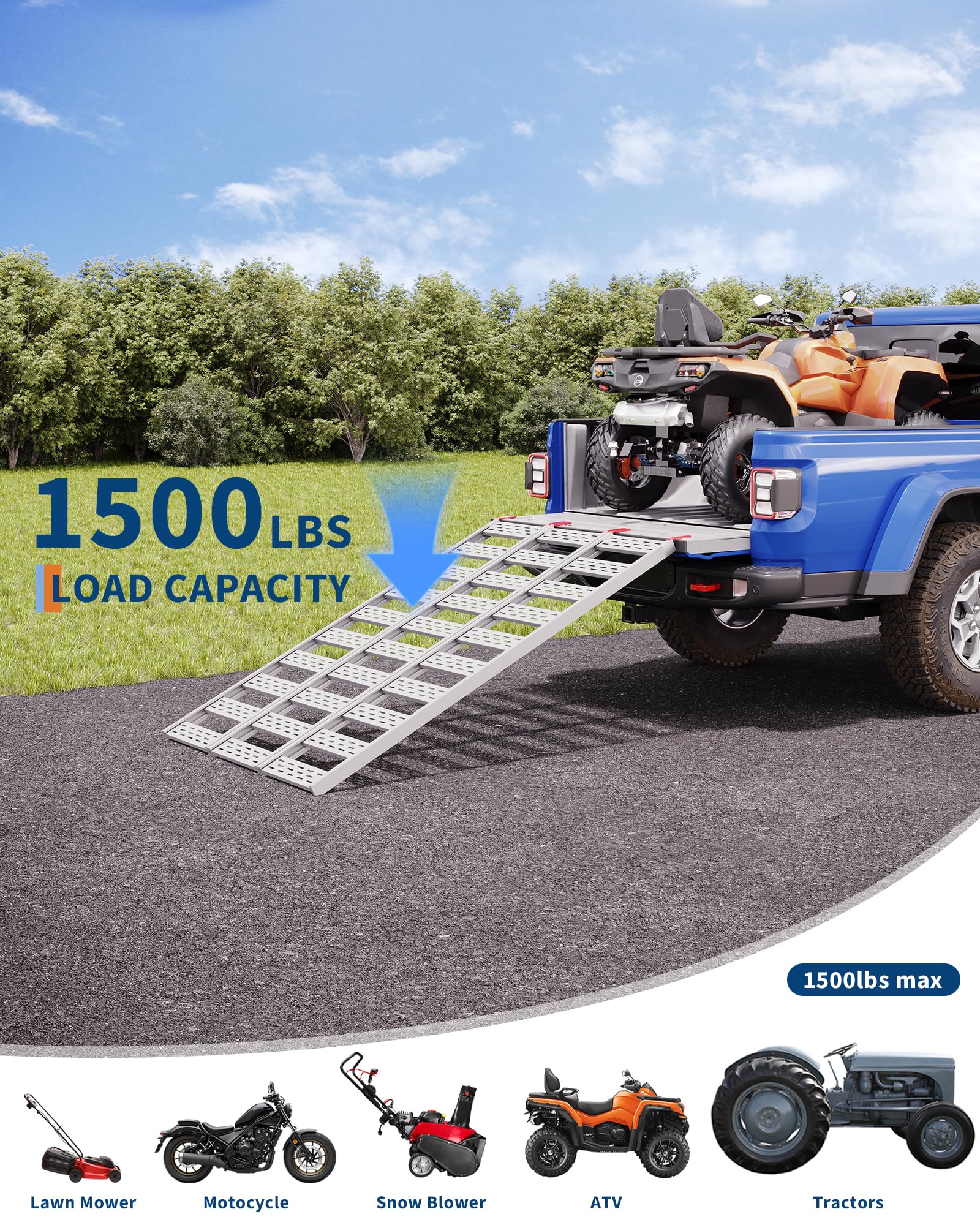 Ramps for Pickup Trucks, GarveeTech Aluminum ATV Ramps 1500 LBS Capacity, Tri-Fold Motorcycle Powersports Loading Ramps with Loa