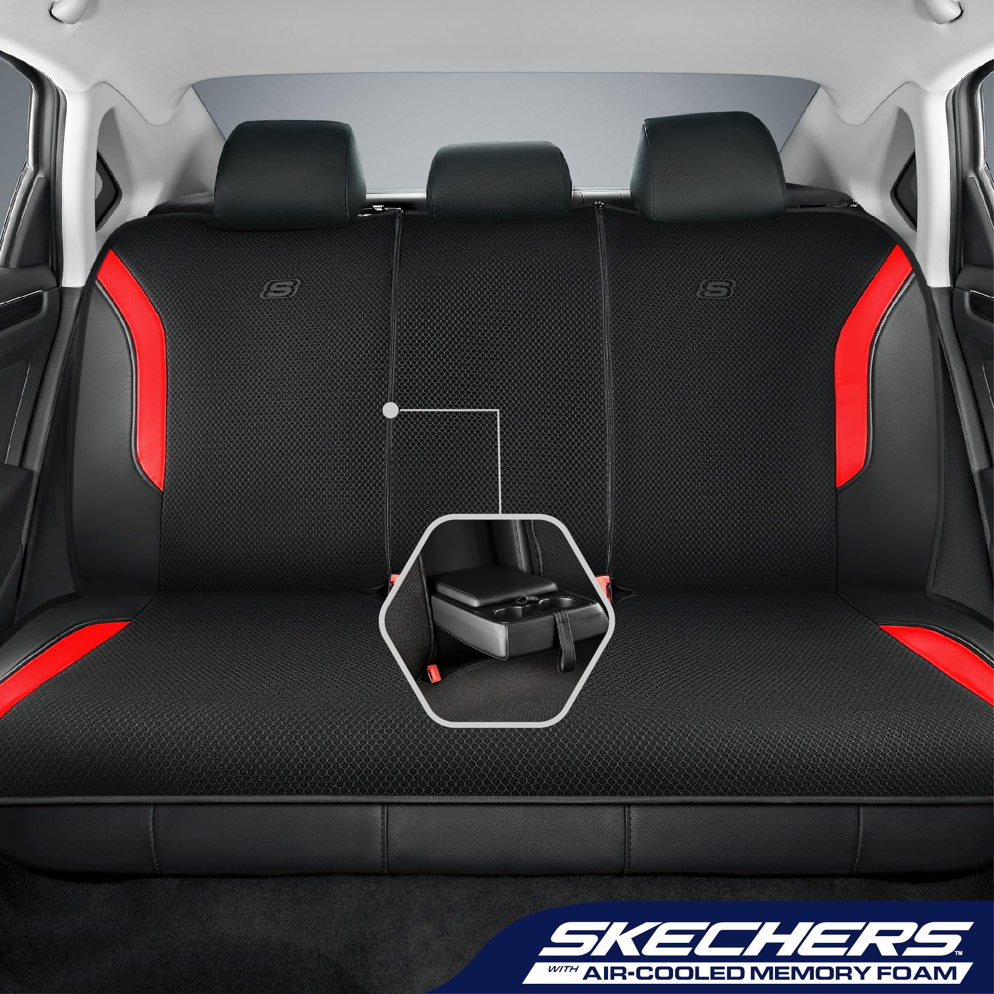 Skechers Memory Foam Car Seat Covers, Air Cool Mesh Thick Seat Covers, Car Seat Protector Full Sets, Airbag Compatible, Automoti