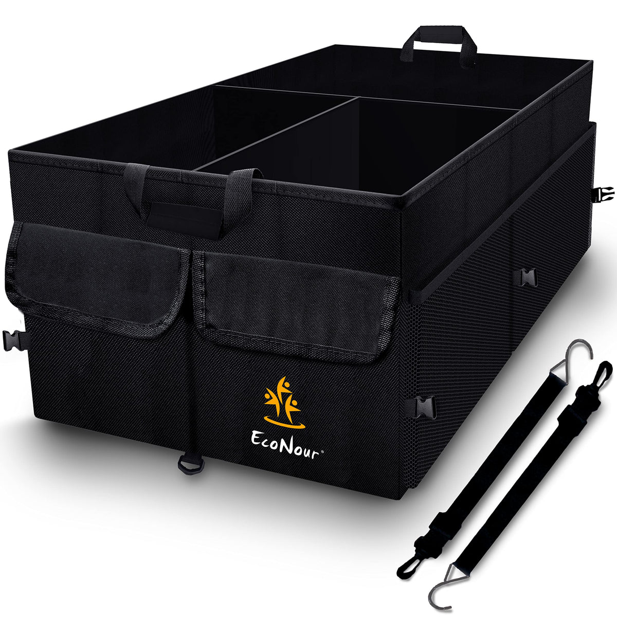 Econour Car Storage Organizer, Collapsible Multi Compartment Suv Trunk Organizer, Non Slip Bottom, Adjustable Securing Straps (B