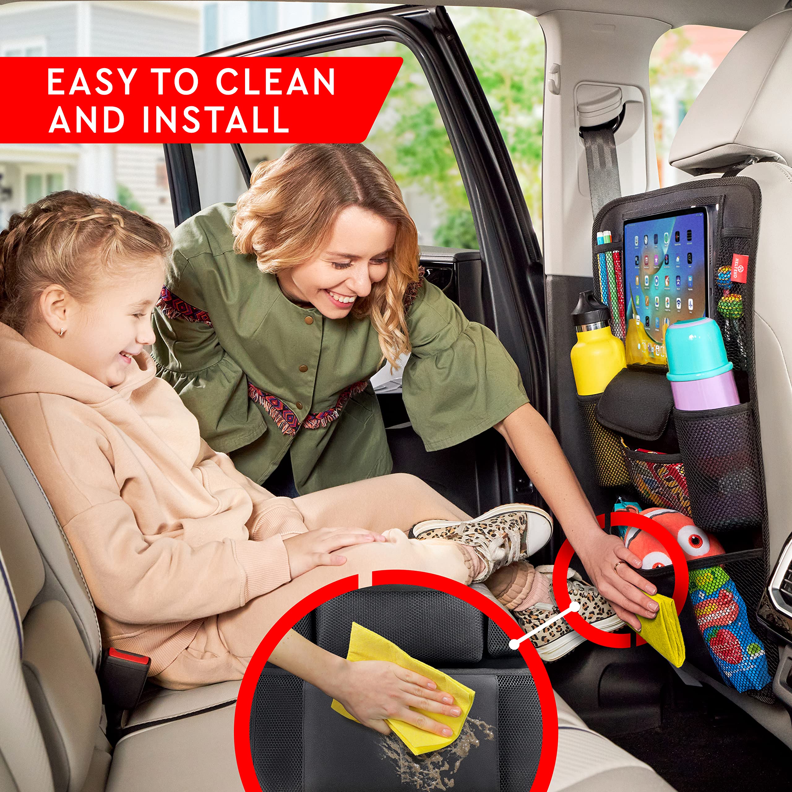 Helteko Car Seat Organizer, Ultra Version Kids Backseat Car Organizers and Storage, Waterproof Back Seat Protector Kick Mats wit
