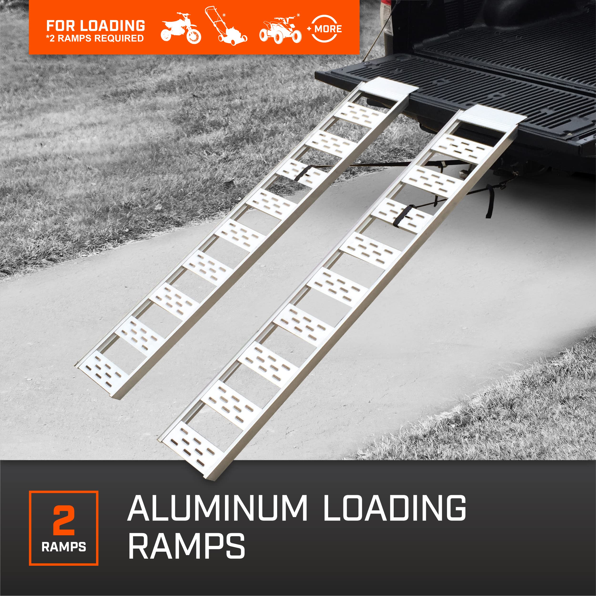 Cargosmart Aluminum Straight Fixed Ramp With Treads (2Pk) - Easily And Safely Load And Unload Light Equipment, Lawn Tractors, At