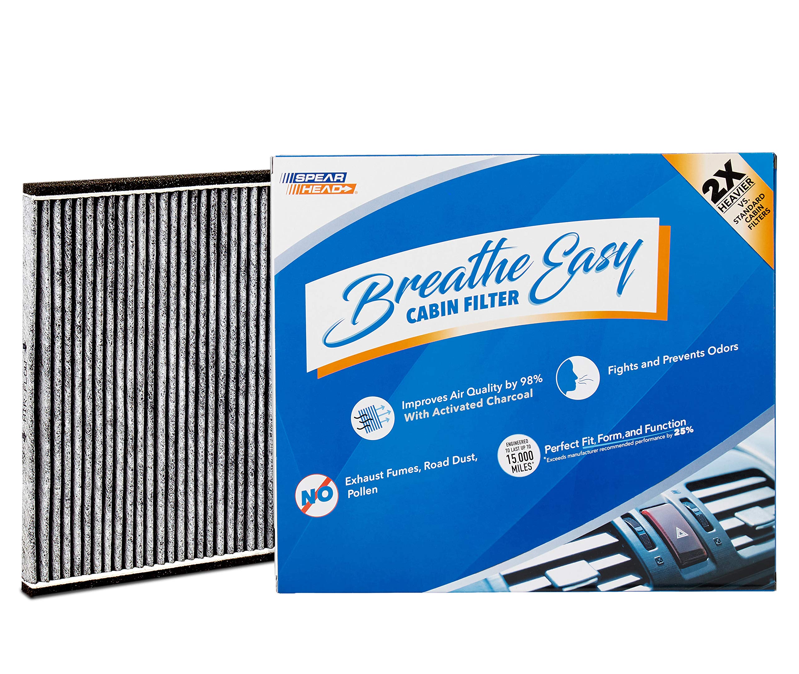 Spearhead Odor Defense Breathe Easy Ac & Heater Cabin Filter, Fits Like Oem, Up To 25% Longer Lasting W/Activated Carbon (Be-132