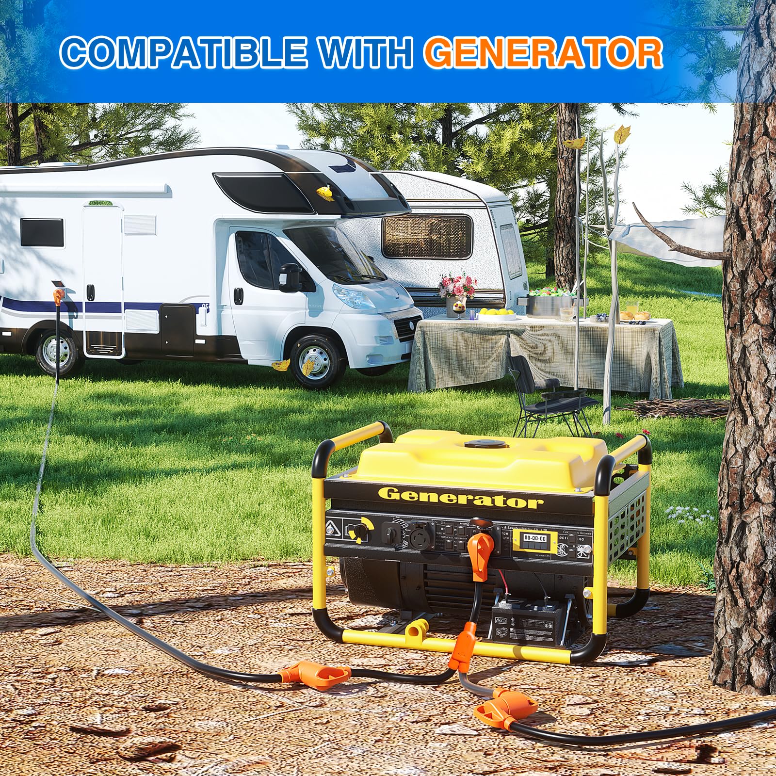 Nilight 50 Amp Y Splitter Adapter Cord, 50A Male to Two 50A Female Outlets, Pure Copper, 10 AWG Heavy Duty, Model 50435RV