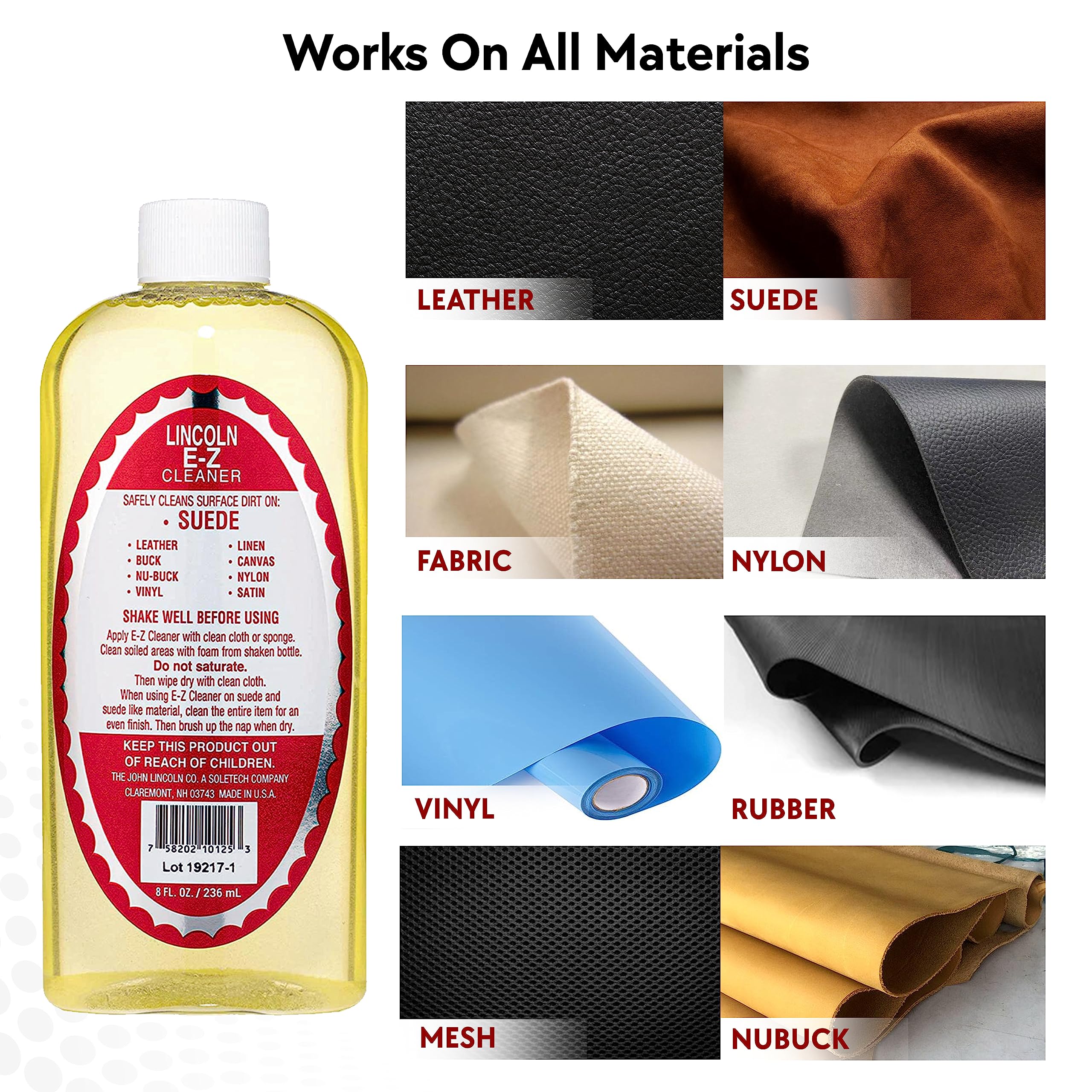 Lincoln E-Z Cleaner -The Original All-Purpose Cleaner For Leather, Suede, Fabric- Removes Dirt, Salt Stains 8Oz Made In Usa