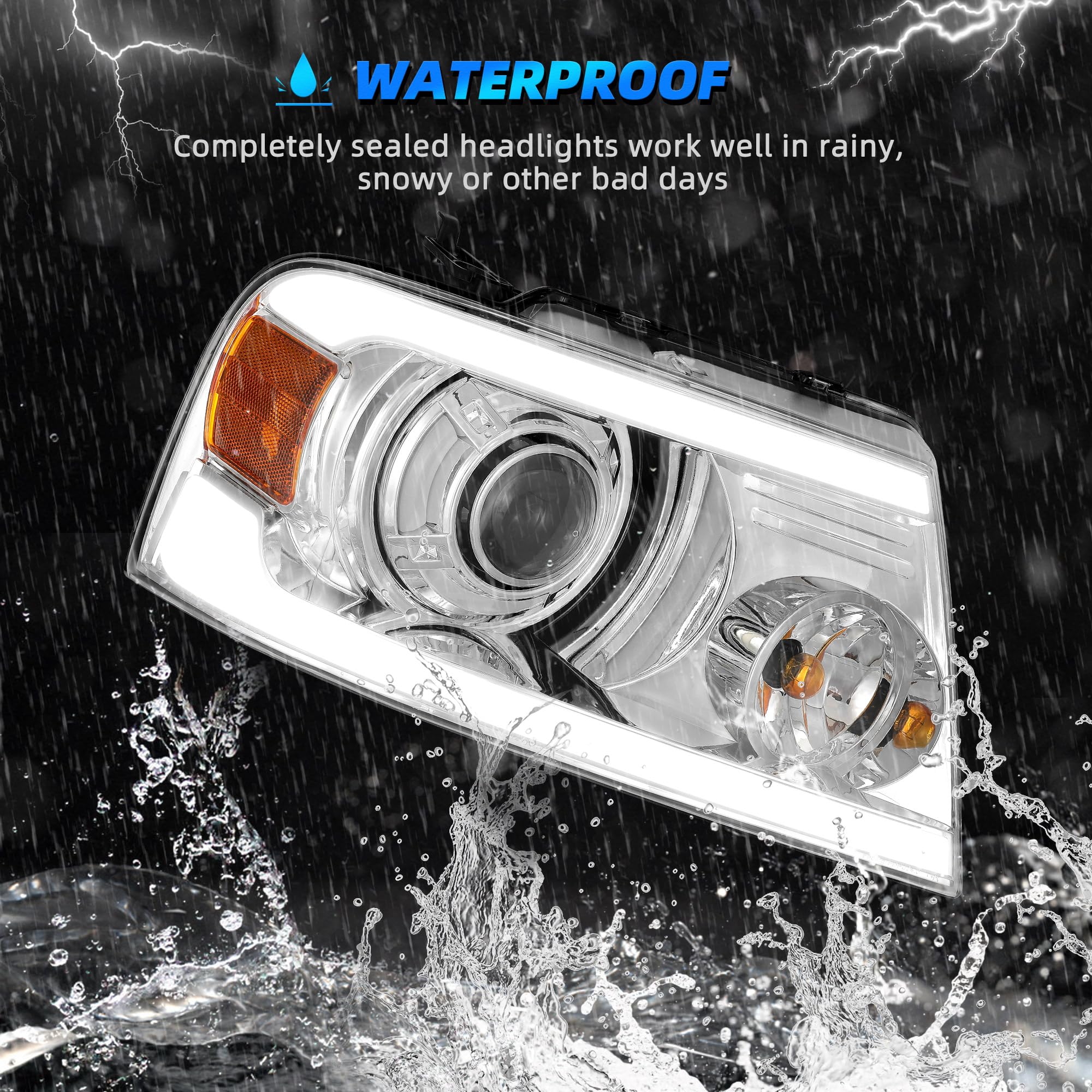 Autosaver88 Led Drl Headlights Assembly Compatible With 2004-2008 04-08 Ford F150 Headlamp Replacement Pair Chrome Housing (Not