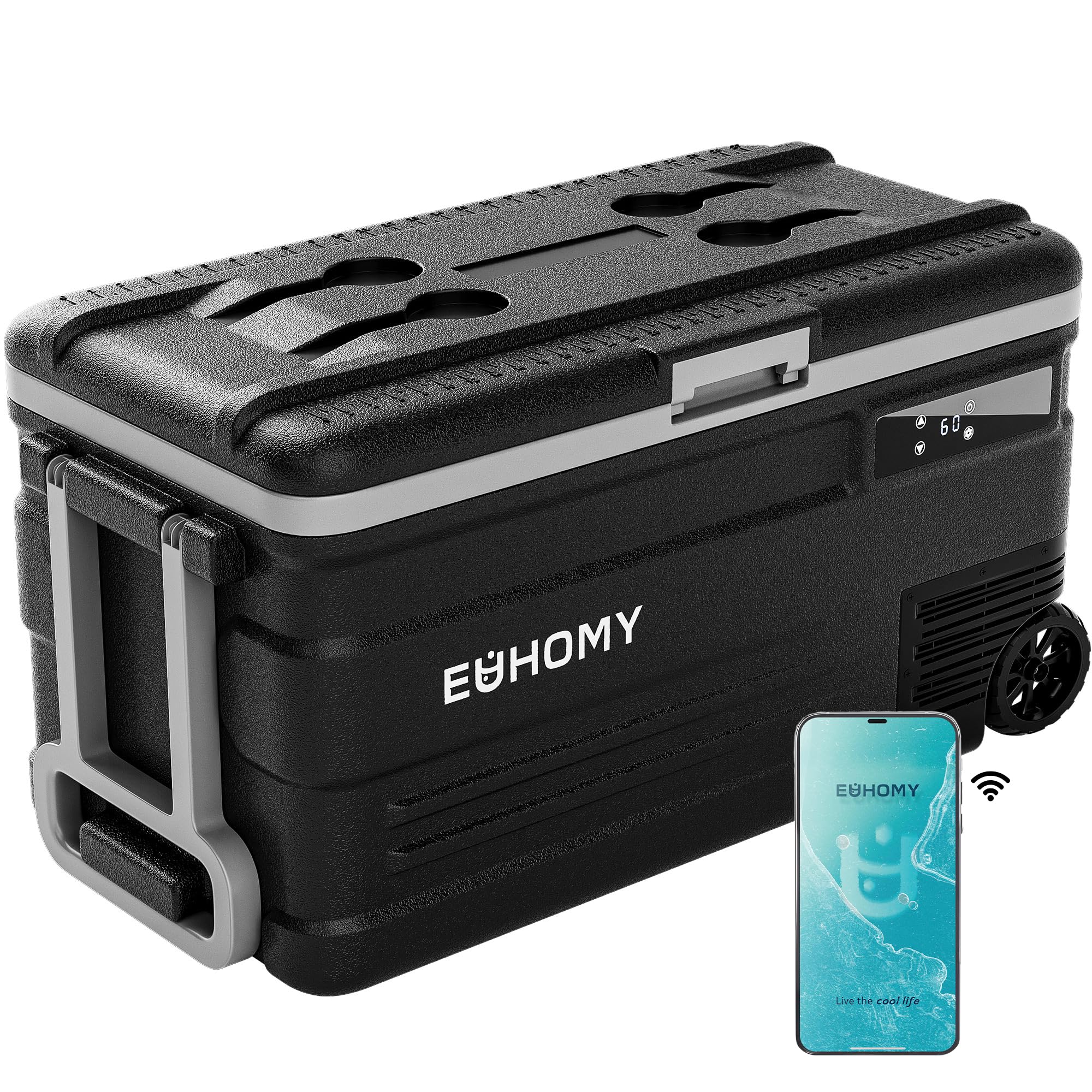 EUHOMY 12 Volt Refrigerator, 80QT(75L) 12V Fridge, Electric Cooler APP Control, Car Fridge 12/24V DC 100-240V AC, Car Refrigerat
