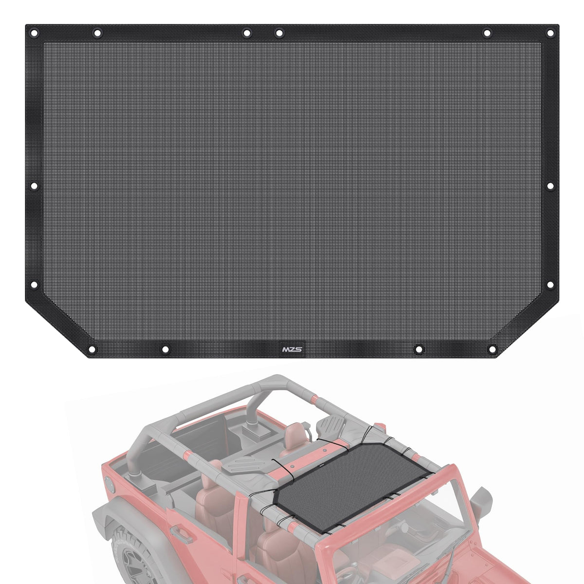 MZS Sunshade Compatible with Wrangler JK JKU 2007-2018 2 Door 4 Door, Front Mesh Sun Shade Top Bikini Cover Roof Sunblock Heat S