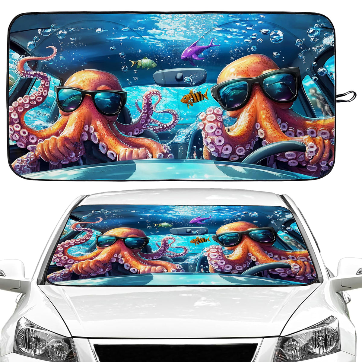 Funny Octopus Car Windshield Sun Shade Foldable Sunshade Front Window Cover Sun Visor Protector Accessories for Truck SUV (59x27