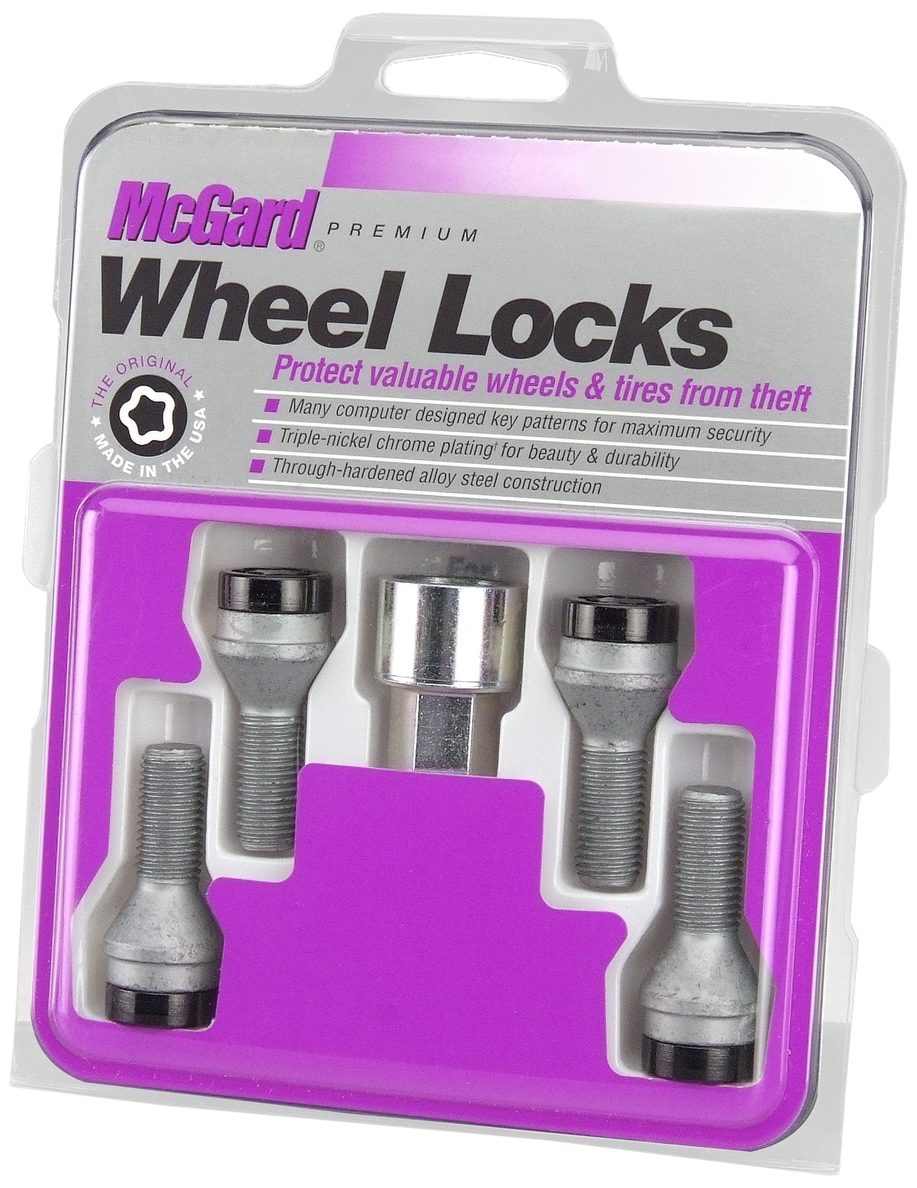 Mcgard 27326 Black Bolt Style Cone Seat Wheel Lock Set, 4 Locks / 1 Key