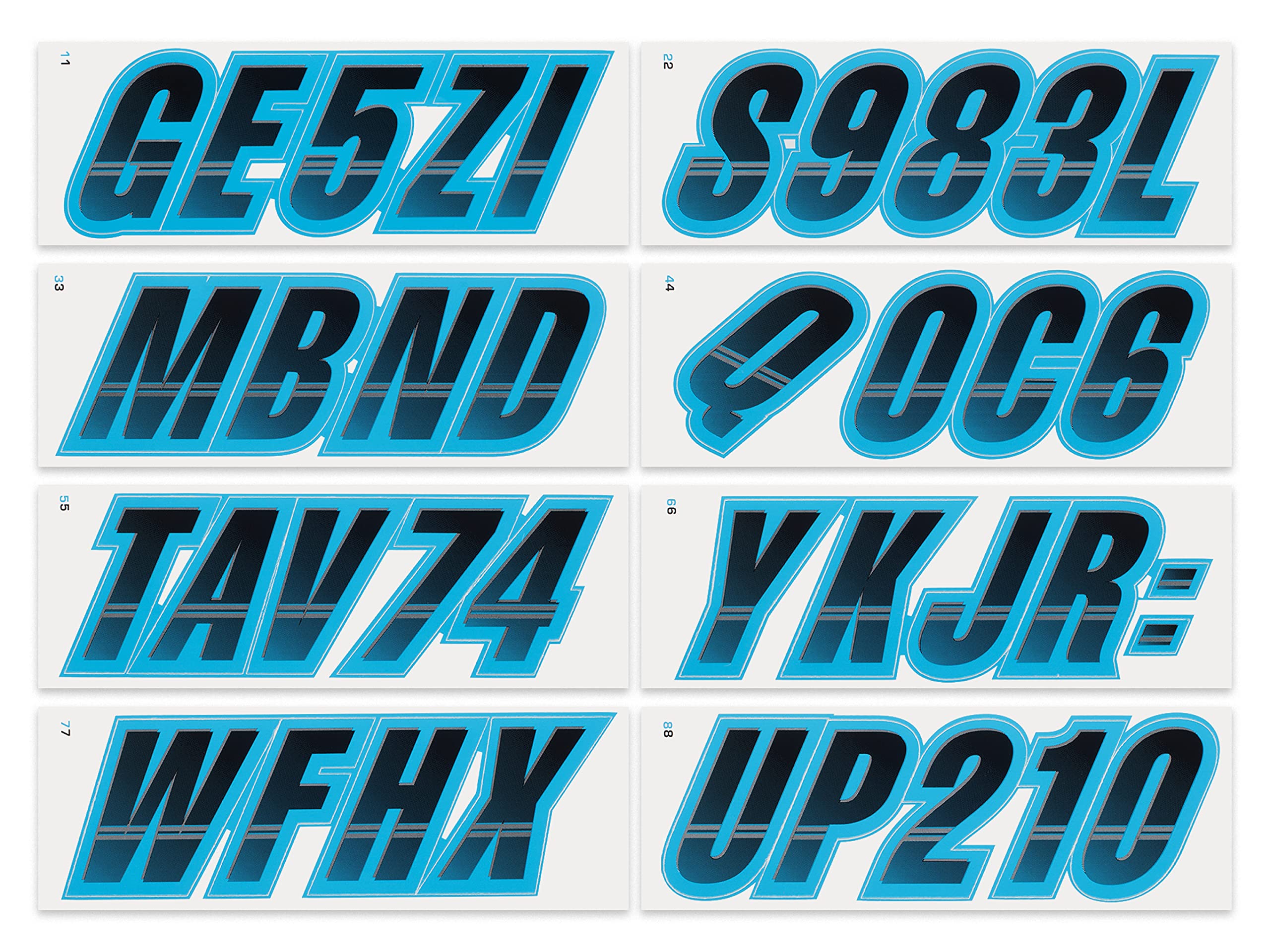 Stiffie Techtron Black/Sky Blue 3 '' Boat & Pwc Registration Decals  Numbers Letters Stickers