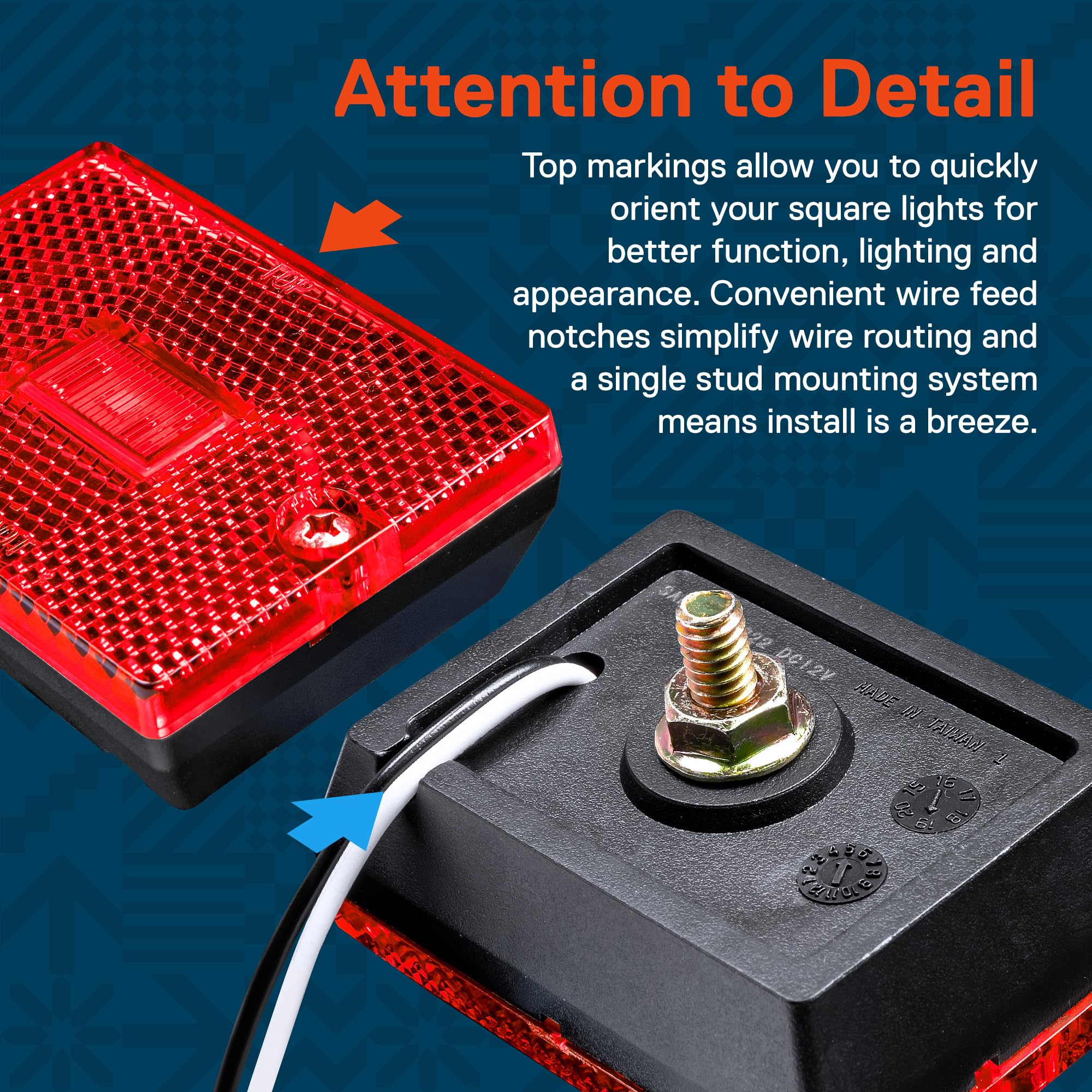 True Mods 2Pc 2X3 3X2 Inch Red Led Stud-Mount Side Marker Light [Dot Fmvss-108] [Sae Ap2] [Ip67 Waterproof] [Integrated Reflecto