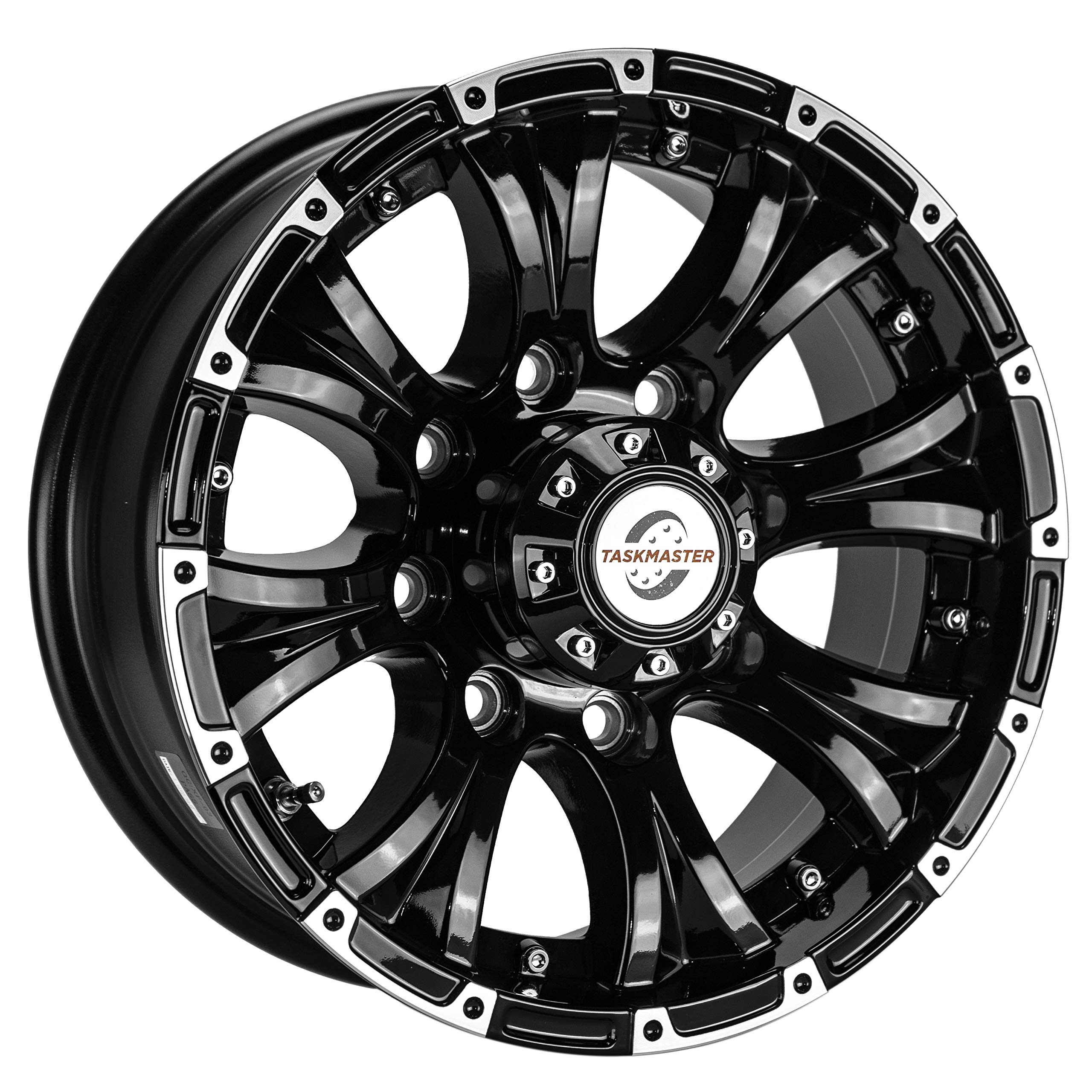 Taskmaster Viking Series Machined Lip Gloss Black Aluminum Hd Trailer Wheel With Chrome Cap - 16In X 6.5In 8 On 6.5-4450 Lb Load Carrying Capacity - 0 Offsettrailer Use Only