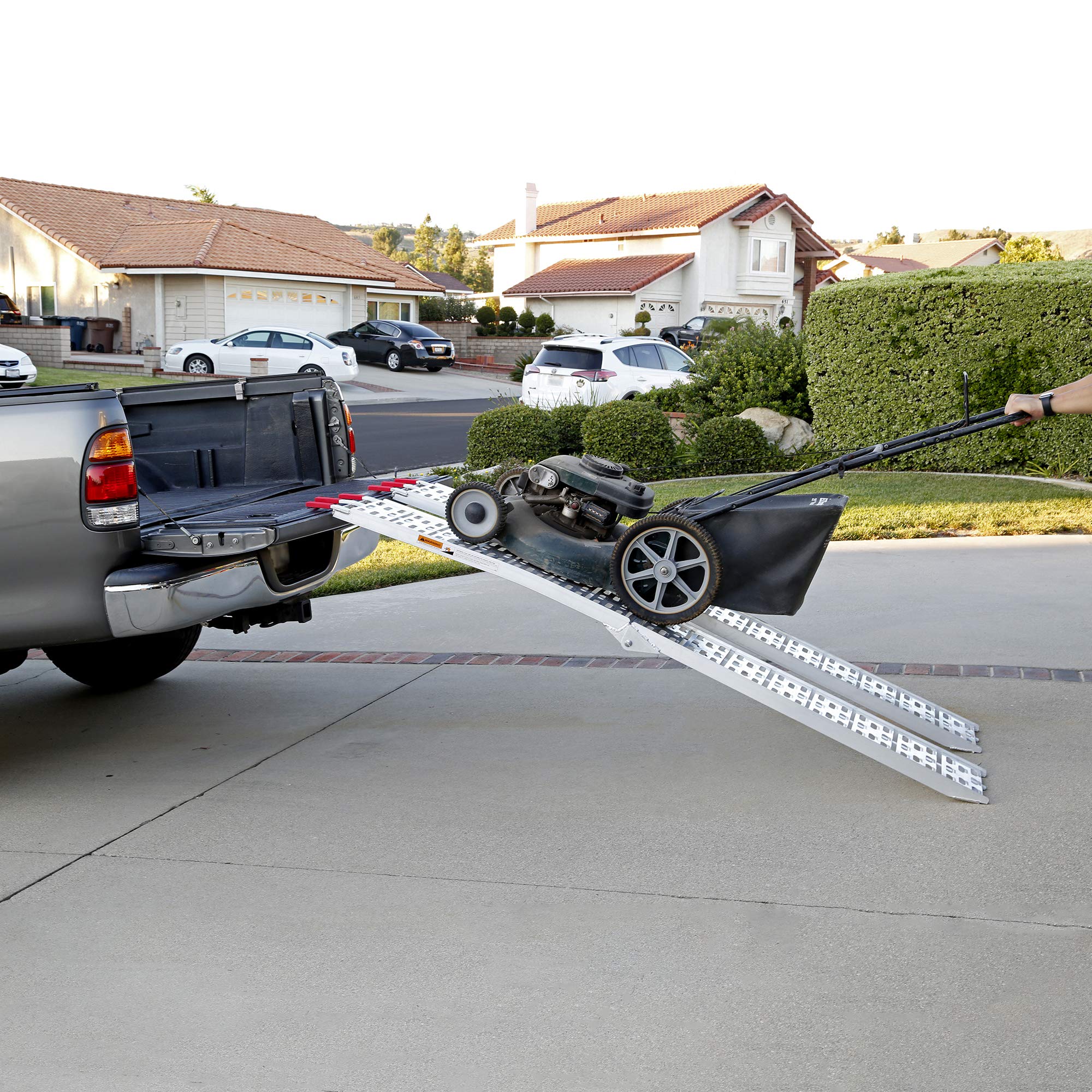 Clevr 7.5' Folding Arched Aluminum Loading Truck Ramps (2 Pc Set) For Atvs, Utvs, Motorcycles, Dirt Bikes, 4 Wheelers, Lawnmower