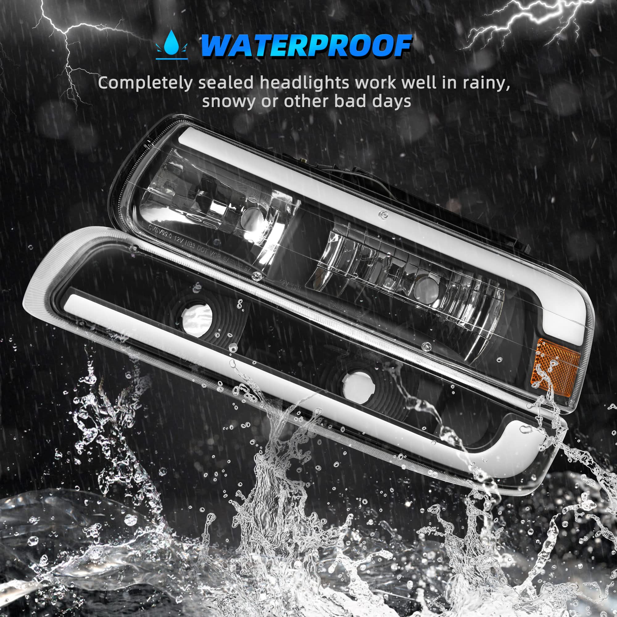 Autosaver88 Led Drl Headlight Bumper Lamps Compatible With 1999 2000 2001 2002 Chevy Silverado 2000-2006 Chevrolet Tahoe Suburba