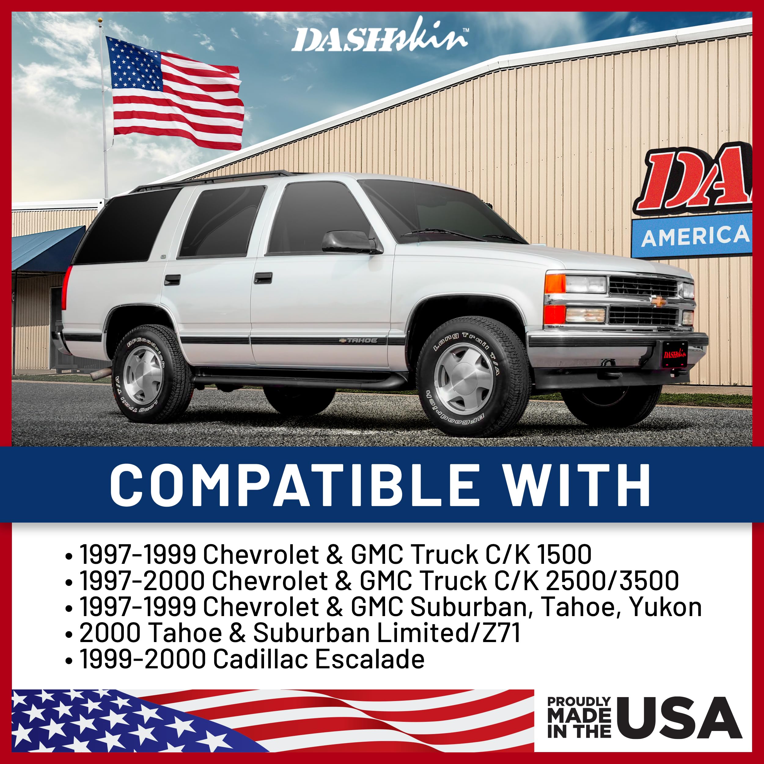 Dashskin Molded Plastic Dash Cover Compatible With 1997-2000 C1500 K1500 Tahoe Suburban Yukon & 1997-2000 Escalade In Black - Ma