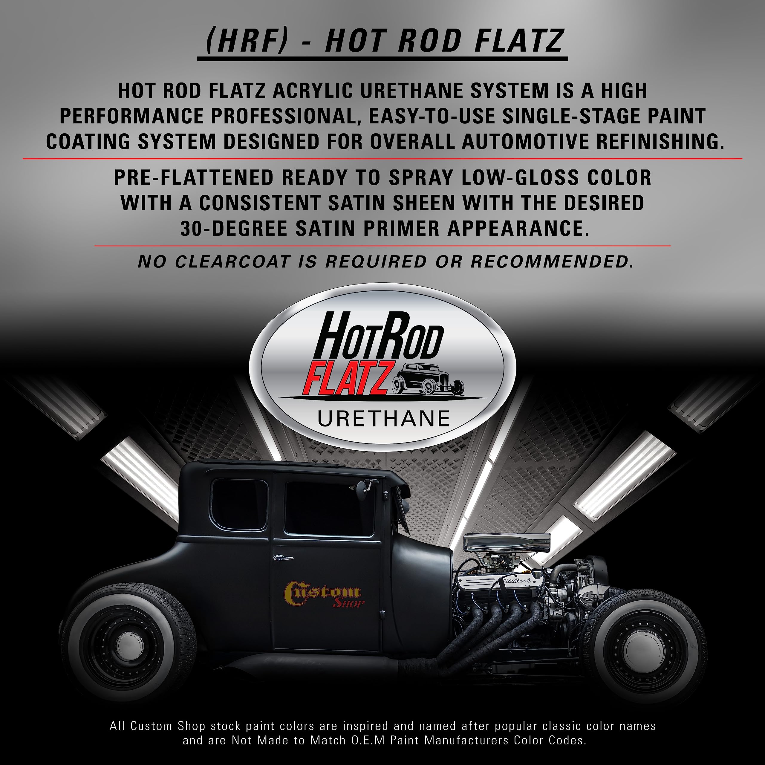 Custom Shop - Hot Rod Black - Hot Rod Flatz Flat Matte Satin Urethane Auto Paint - Complete Gallon Paint Kit - Professional Low