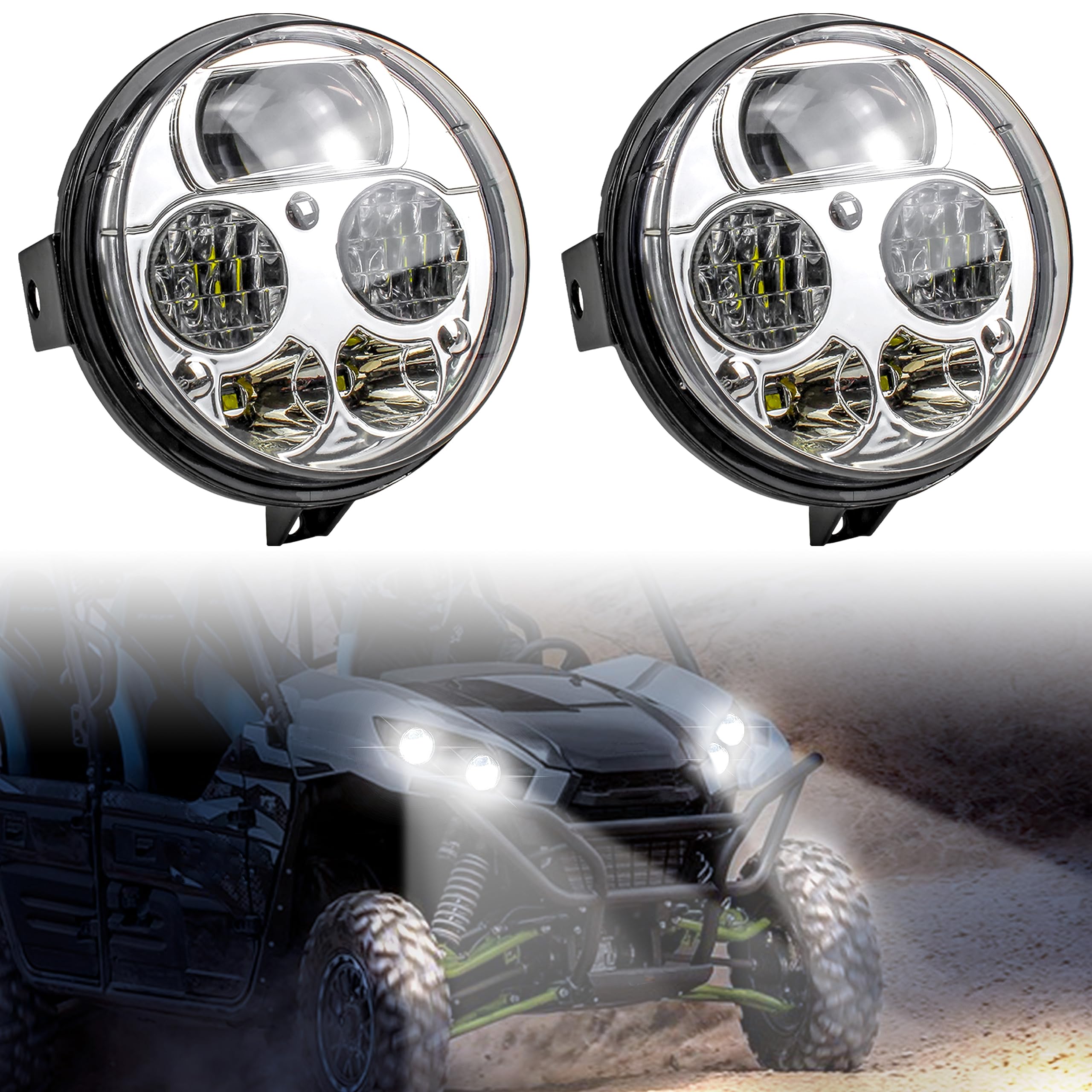 Sautvs Led Headlights Assembly For Teryx, High Low Beam Head Lights Front Lamps For Kawasaki Teryx Teryx4 Brute Force 750 Accessories (2Pcs)