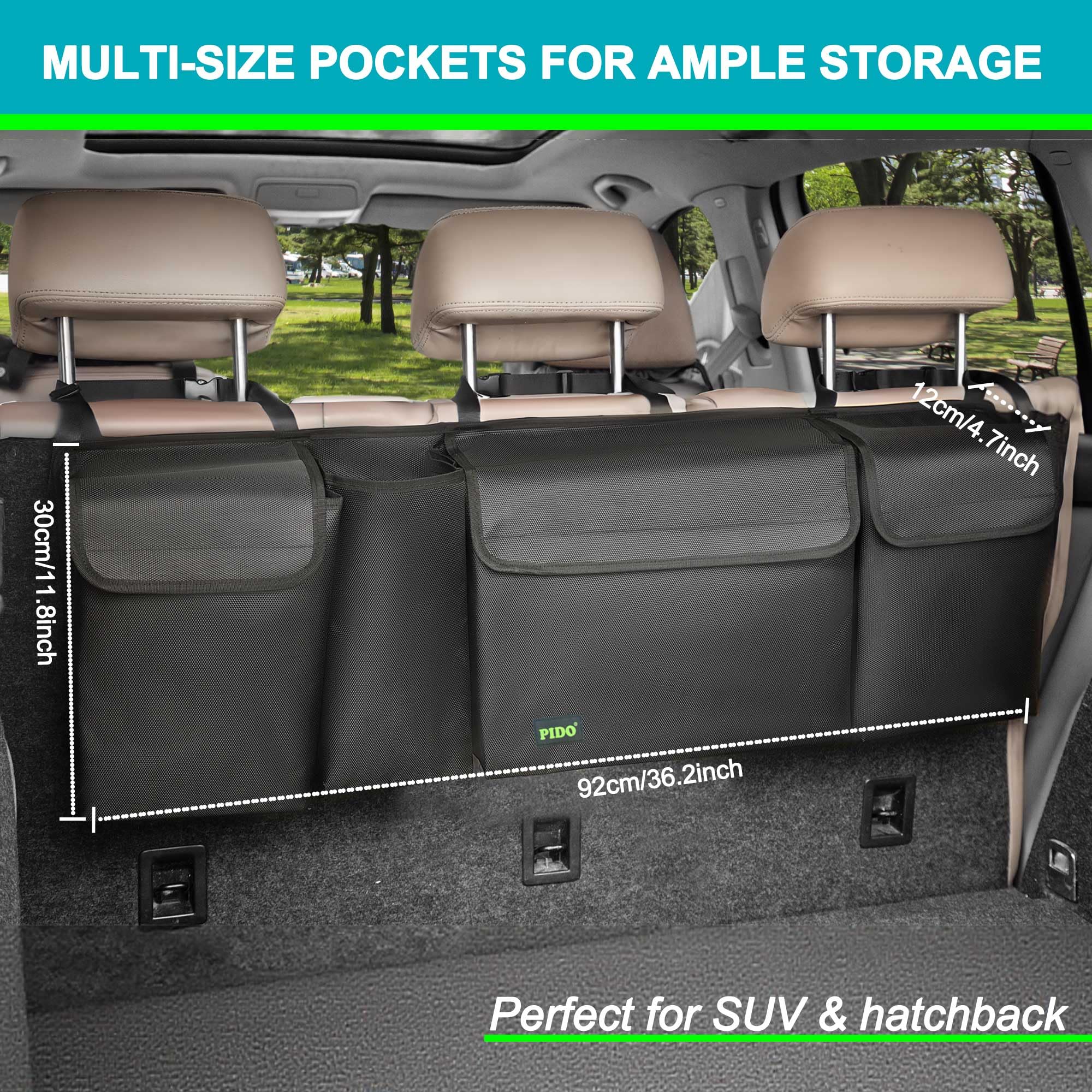 Pido Car Trunk Organizer, Backseat Hanging Organizer With 4 Large Pockets, Trunk Storage Bag For Suv, Truck, Mpv, Jeep, Car Inte