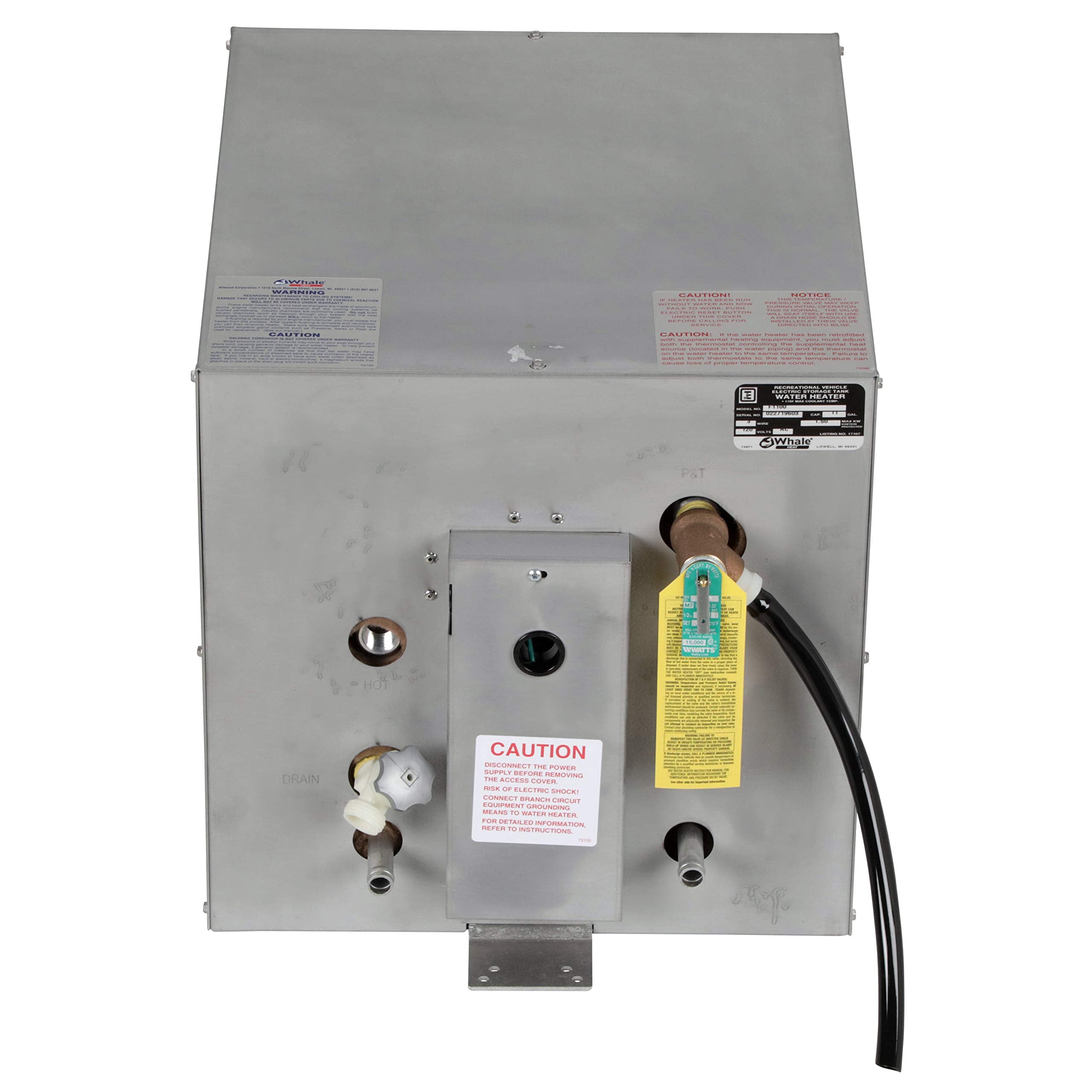 Whale F1100 Water Heater, 11-Gallon Capacity, 120V, Front Heat Exchanger, 16 Inches W X 22 Inches D X 16 Inches H