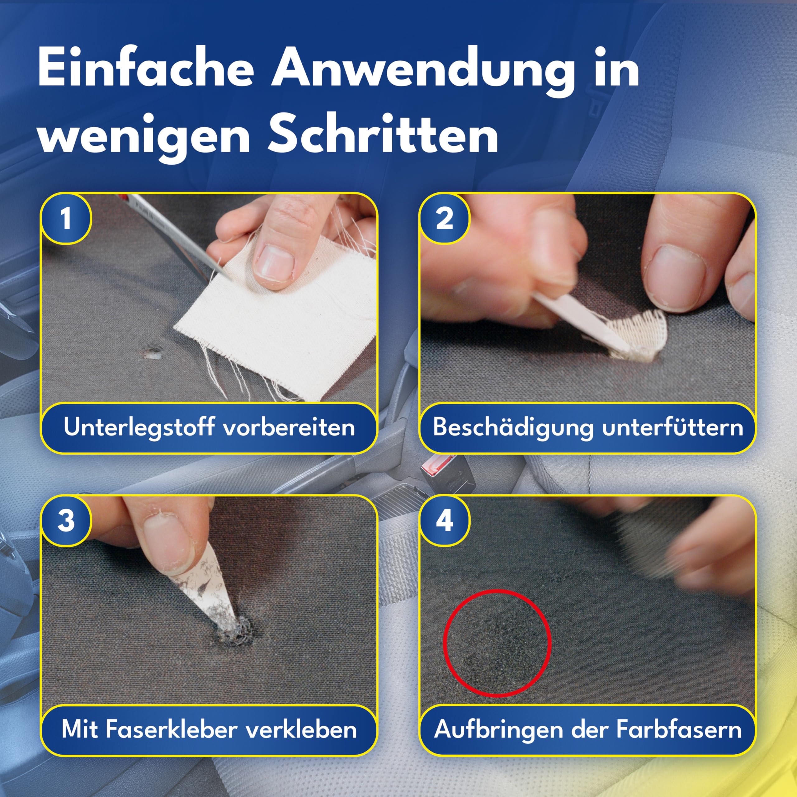 ATG Upholstery Repair Kit - Multi-Color Fabric & Leather Car Seat Patch for Burns - 8-10 Repairs, Ideal for Sofas & Carpets