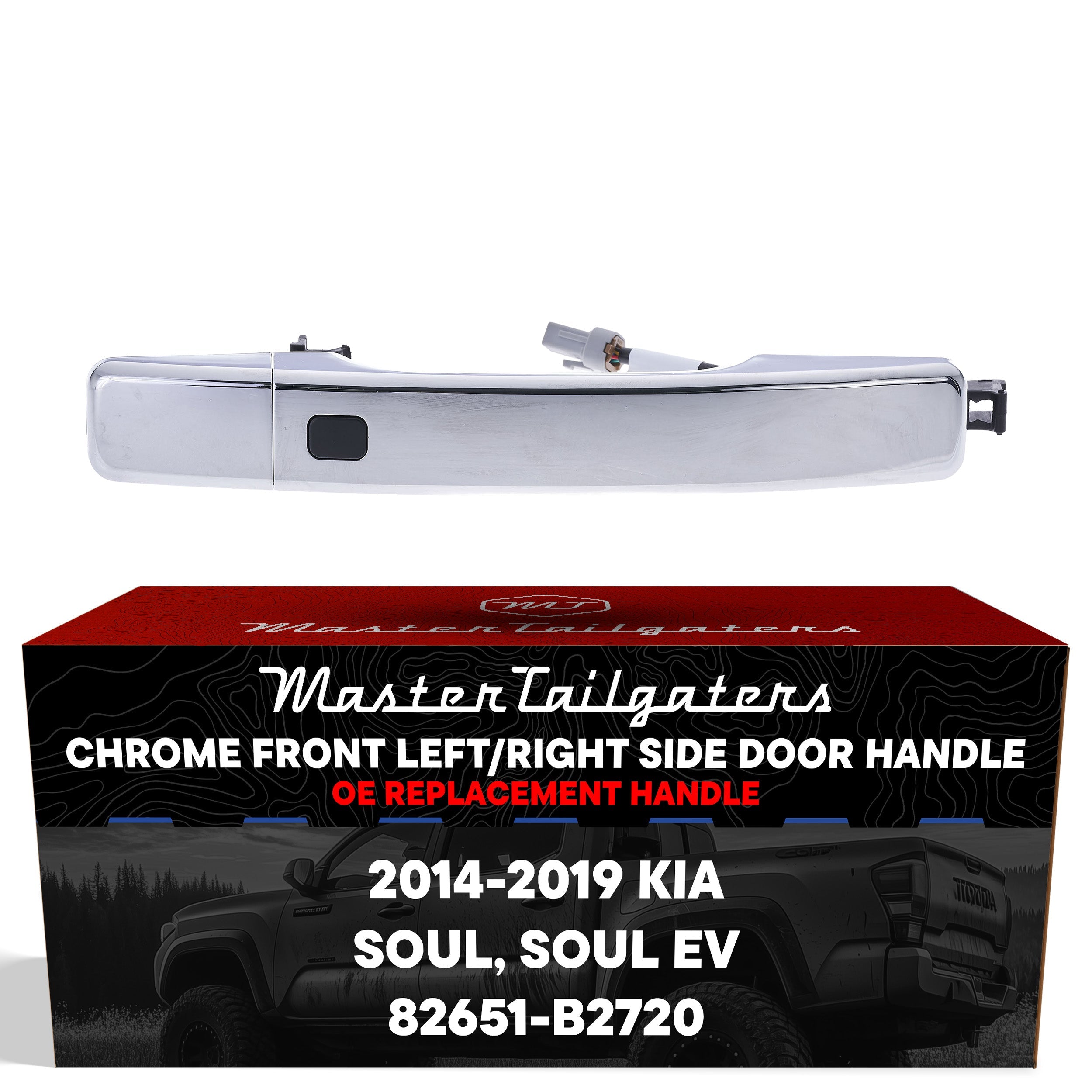 Exterior Door Handle Chrome Replacement for Kia Soul (2014-2019), Soul EV (2015-2019) OE Part # 82651-B2720 | Front Right Passenger Side w/o Keyhole (=Front LH)