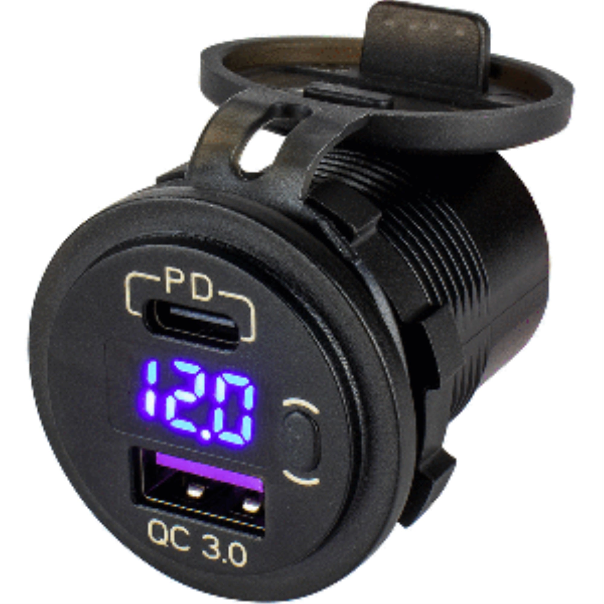 Sea-Dog Round Usb/Usc Socket W/Hidden Volt Meter