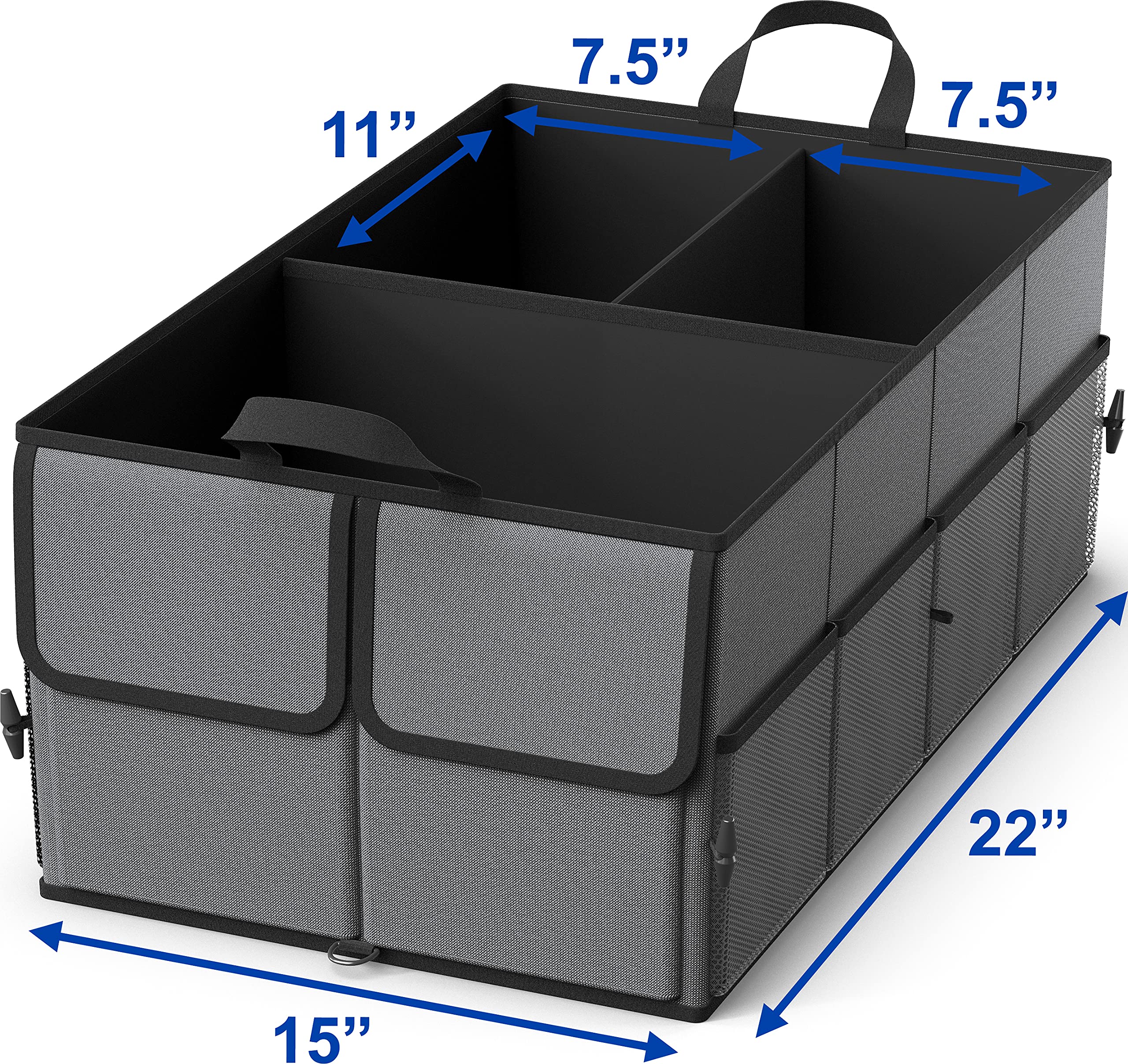 Epauto Foldable Car Trunk Organizer, 3-Compartment With Removable Divider, Dark Gray