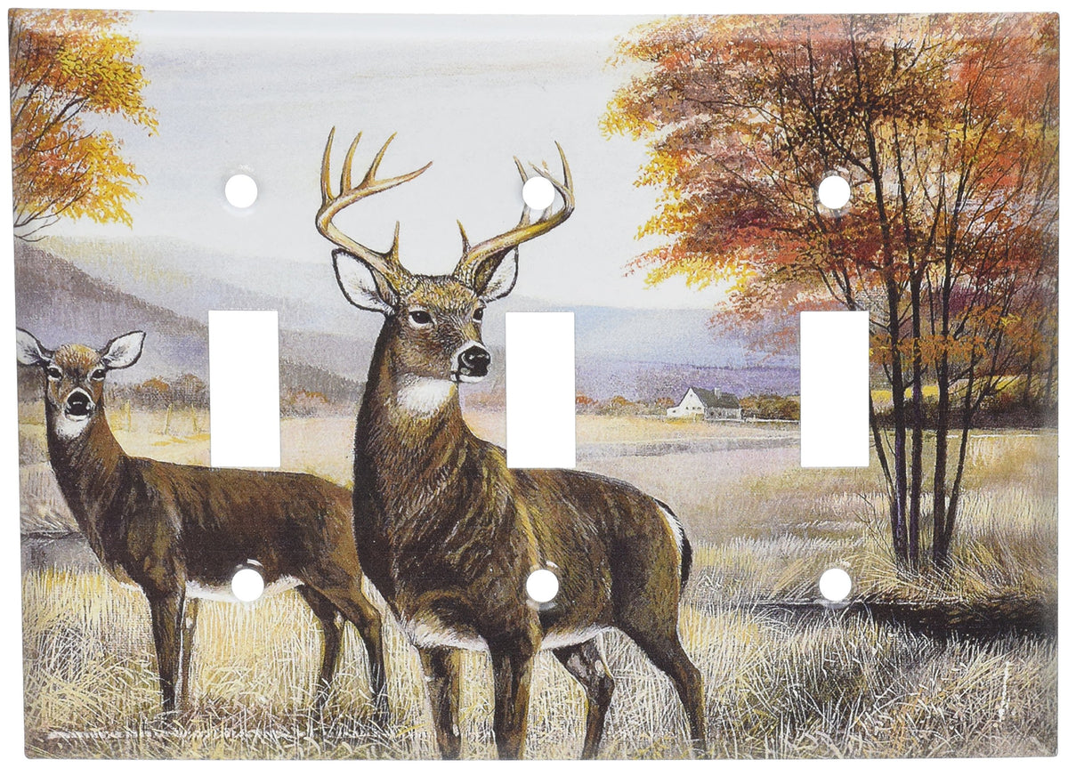 Art Plates - White Tail Deer Switch Plate - Triple Toggle