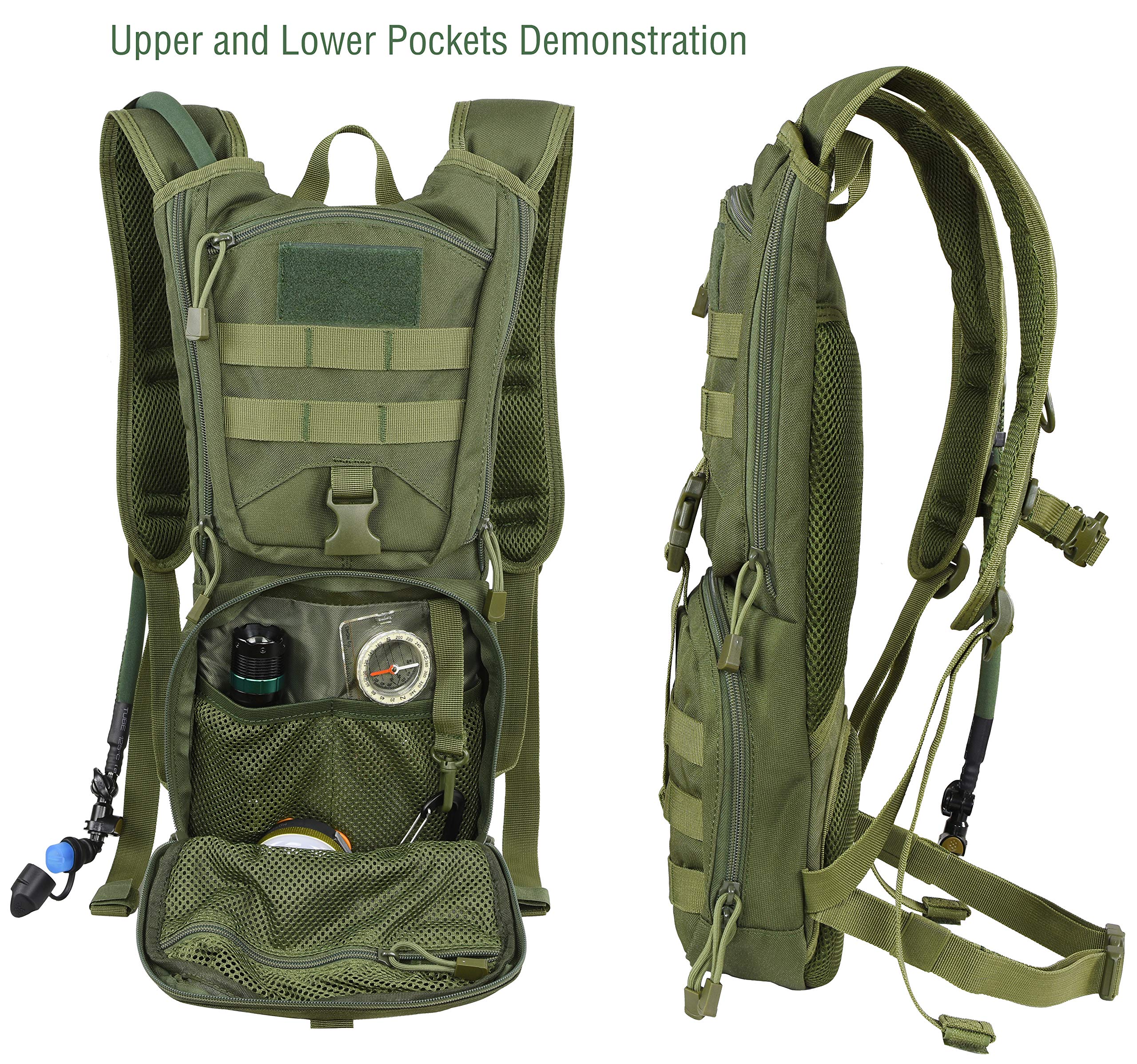 Marchway Tactical Molle Hydration Pack Backpack With 3L Tpu Water Bladder, Military Daypack For Cycling, Hiking, Running, Climbing, Hunting, Biking (Green)