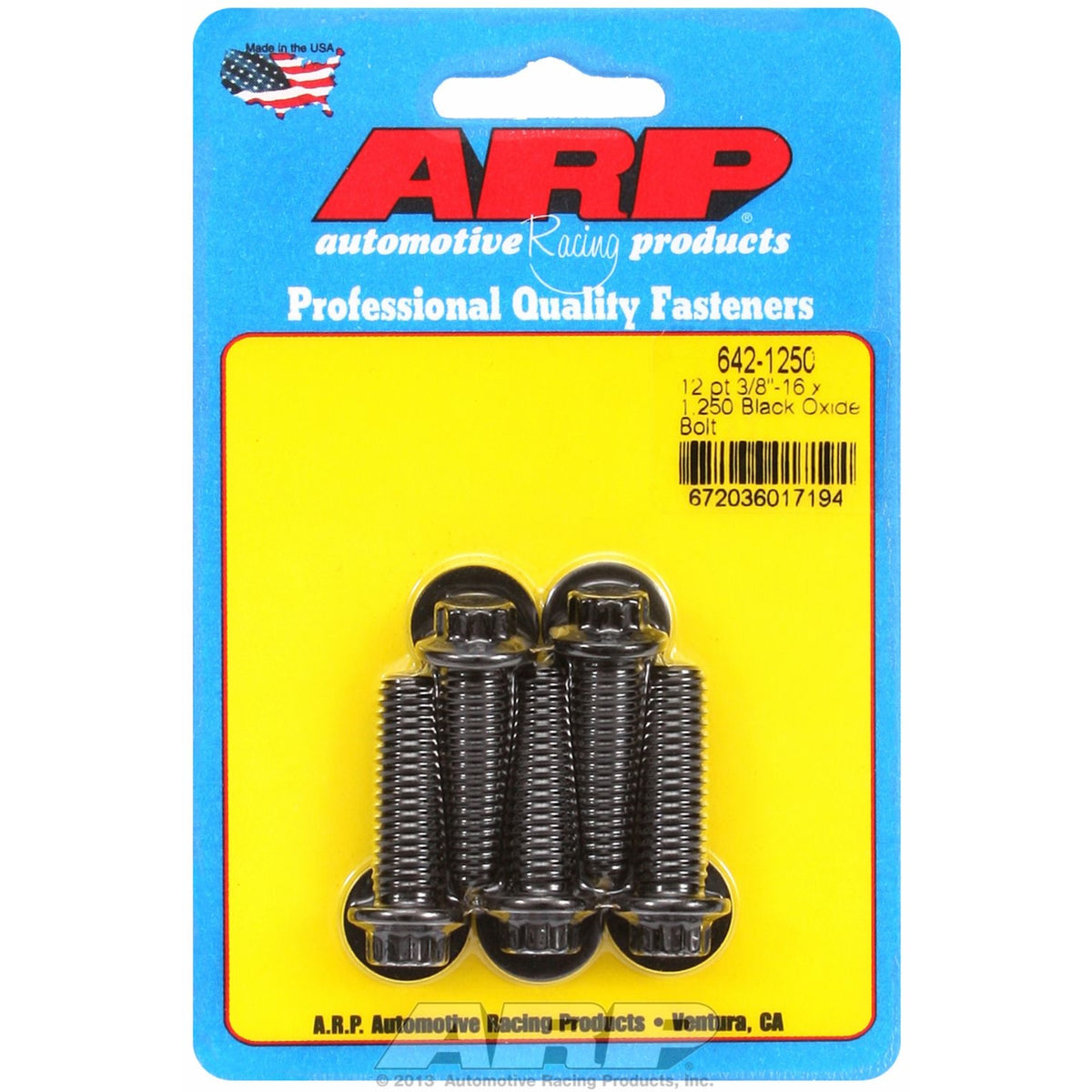 Bolt Kit: Standard Bolt 5-Pack; 3/8 inch bolt; 3/8 inch wrenching; standard thread; 3/8-16 diameter-pitch; 1.250 UHL; 12 point; 