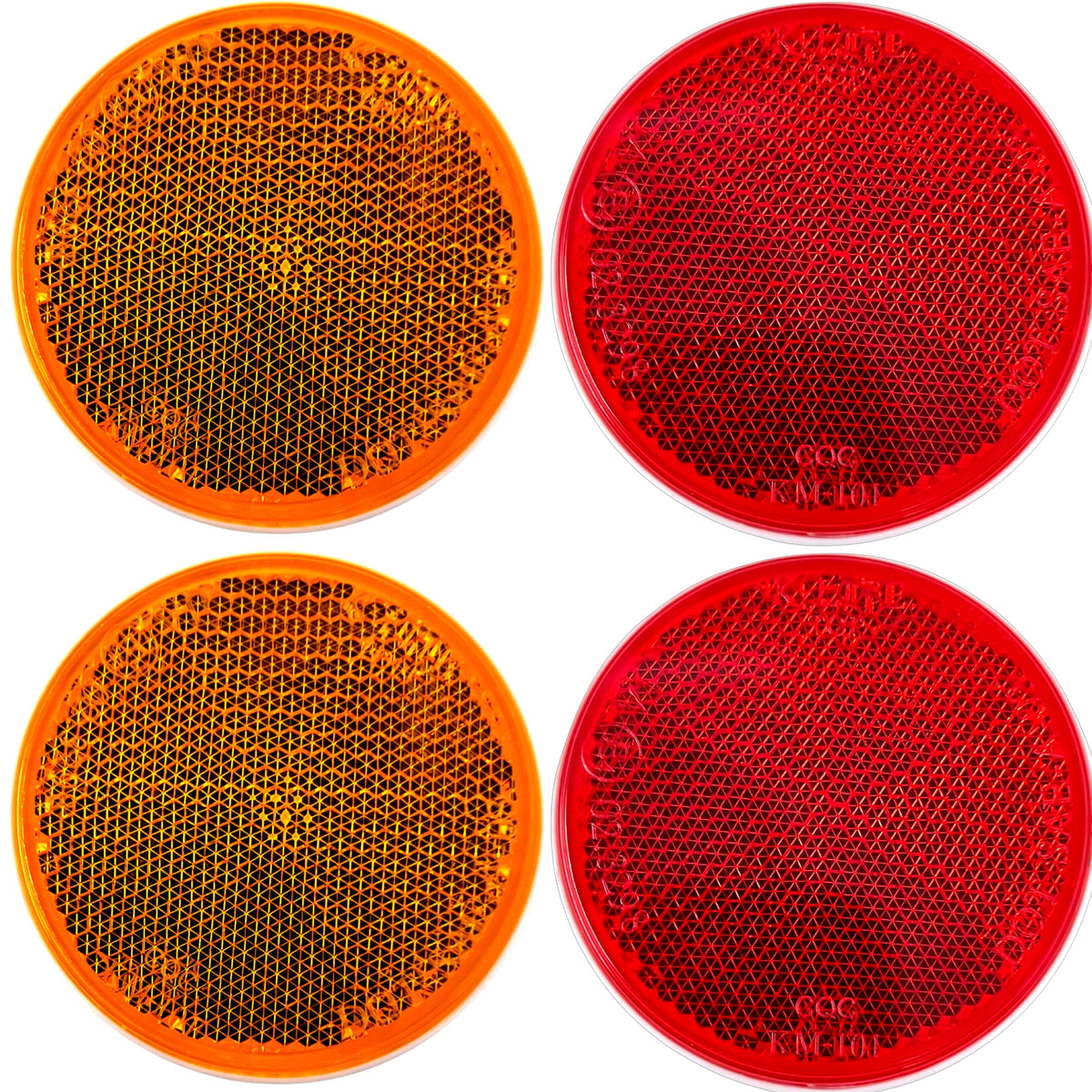 Qty 4 (2 Red/2 Amber) - 2' Inch Round Reflector Bike,Trailer, Truck, Boat, Mailbox, Construction, Signage, Warning With Super Strong Adhesive Dot/Sae Approved