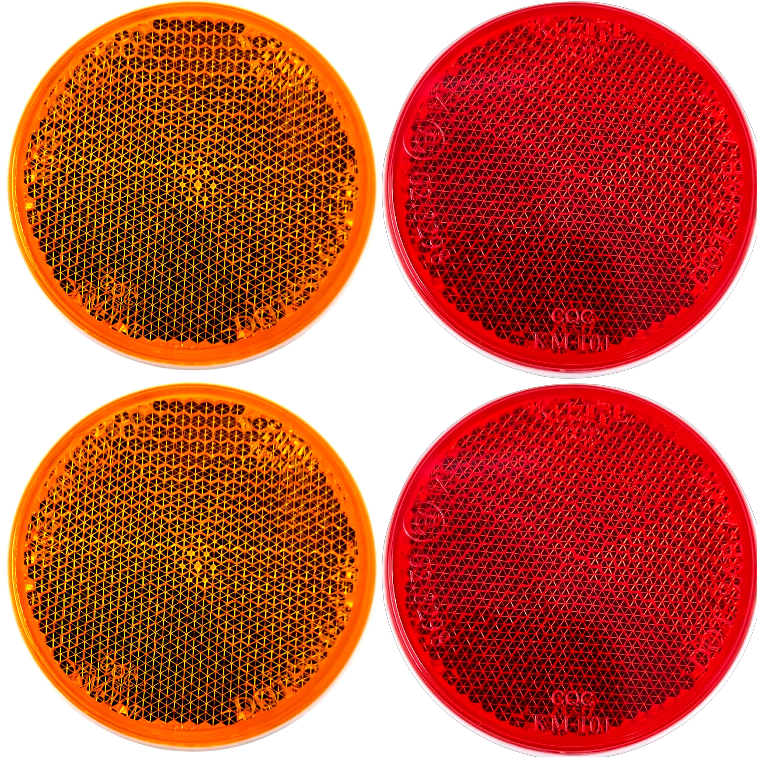 Qty 4 (2 Red/2 Amber) - 2'' Inch Round Reflector Bike,Trailer, Truck, Boat, Mailbox, Construction, Signage, Warning With Super S