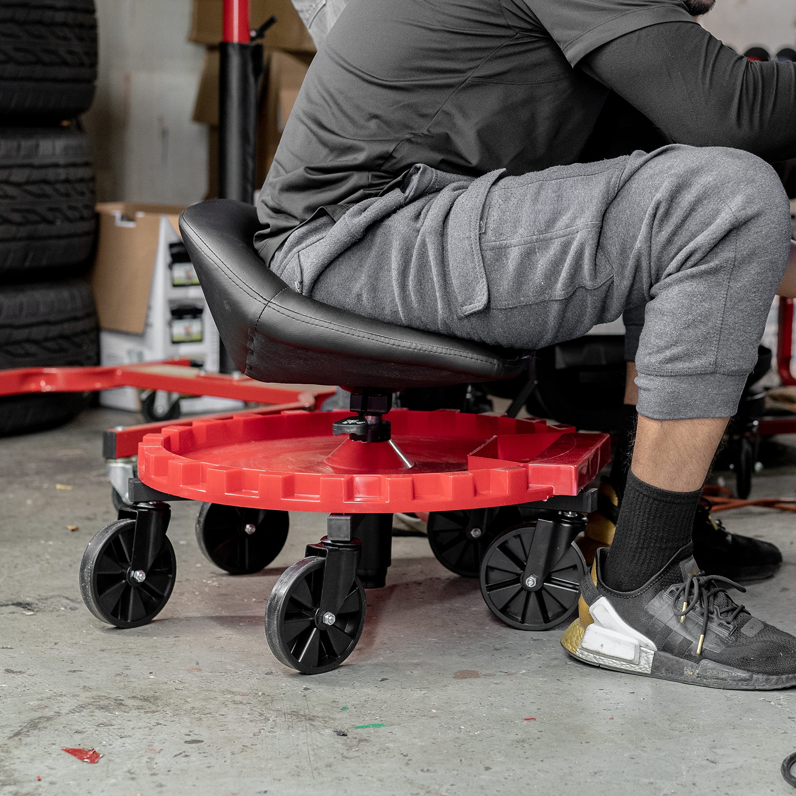 Traxion 2-230 Monster Rolling Padded Mechanic Stool Seat Garage Shop Roller Work Chair with Wheels and Tool Tray, Heavy-Duty 400