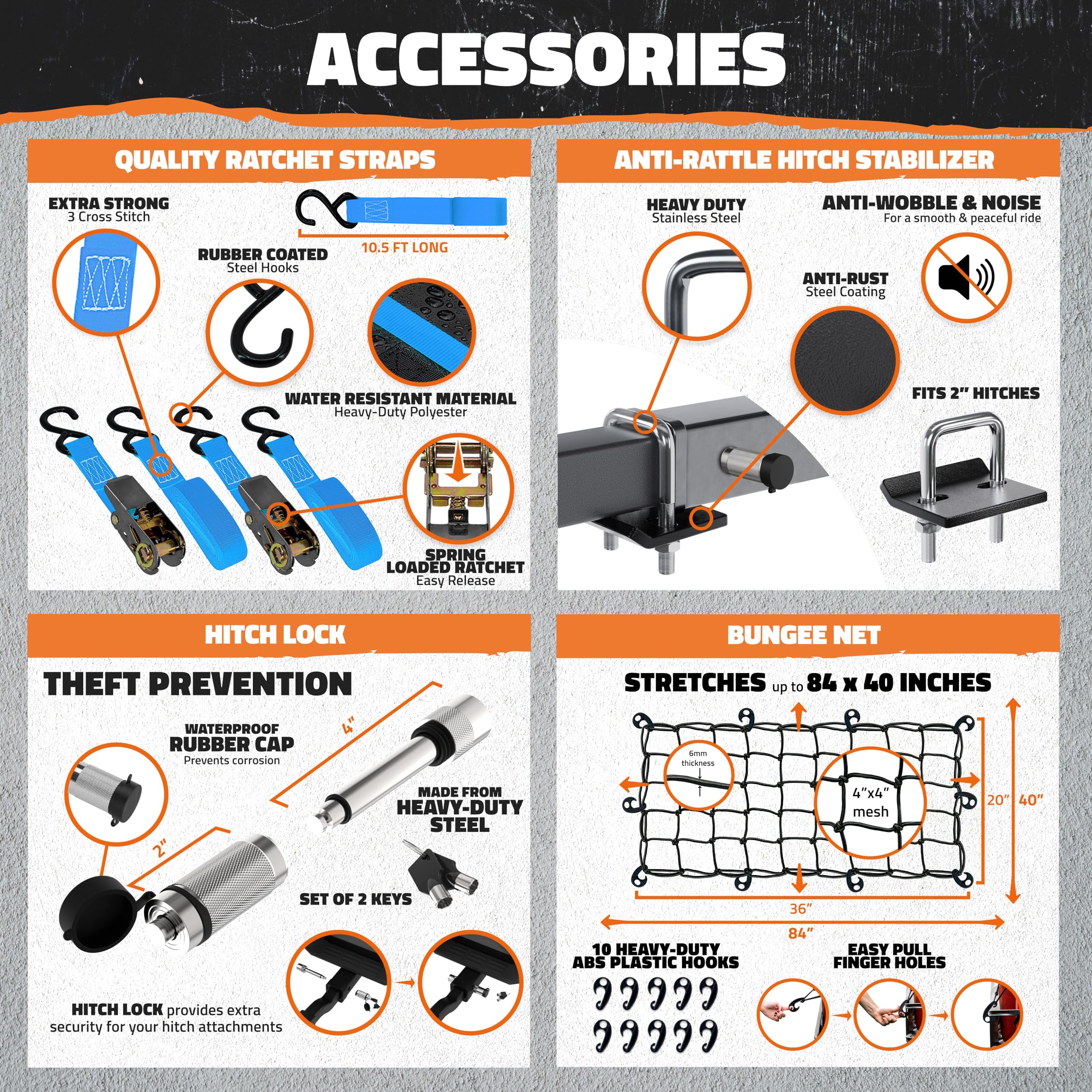 Mockins 60X20X6 Folding Hitch Mount Cargo Carrier & 16Cuft Hitch Cargo Carrier Bag |500Lbs Anti-Rust Vehicle Cargo Carriers W/Waterproof Soft-Shell Truck Bed Cargo Bag | Cargo Racks For Trailer Hitch