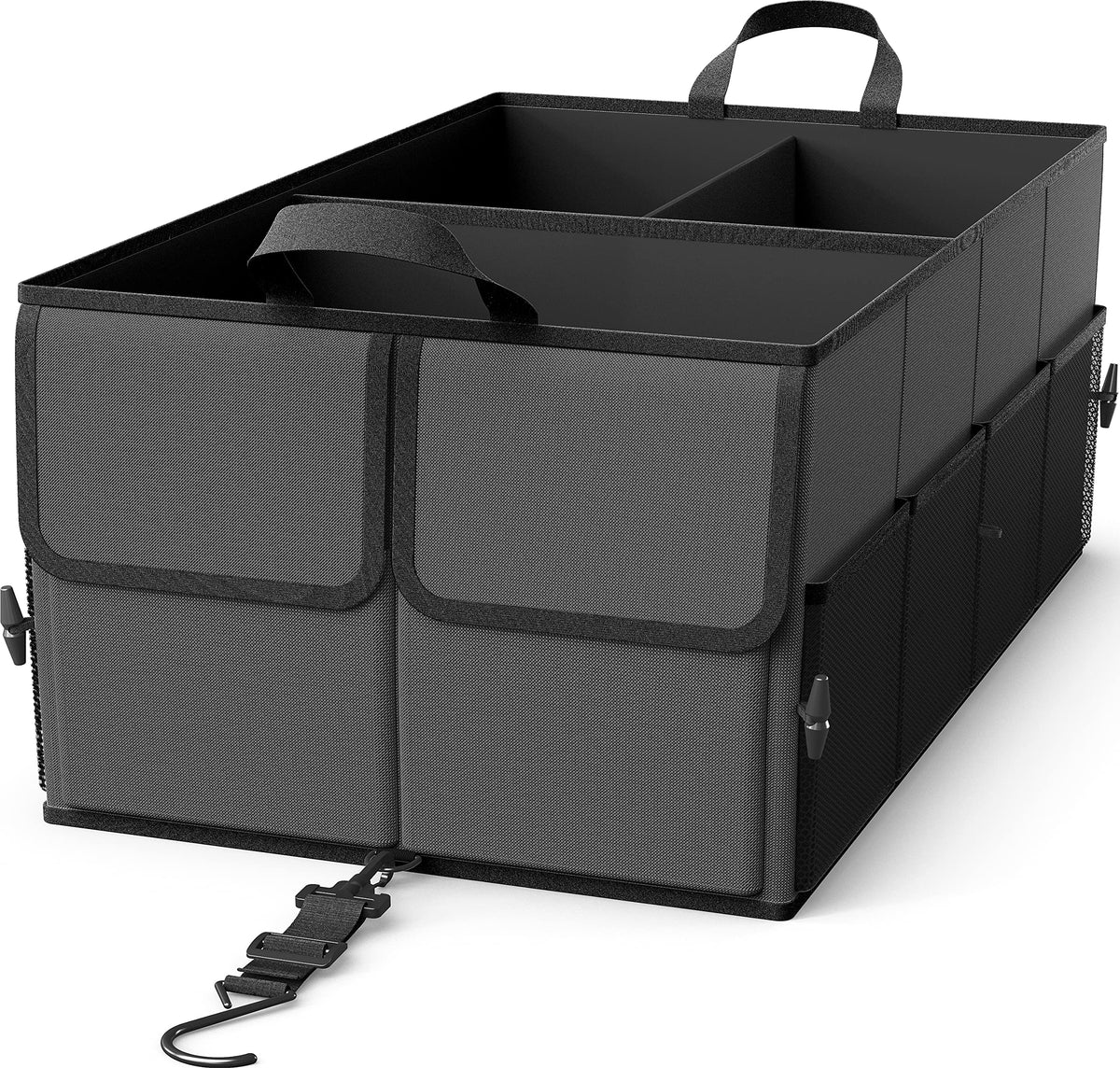 Epauto Foldable Car Trunk Organizer, 3-Compartment With Removable Divider, Dark Gray