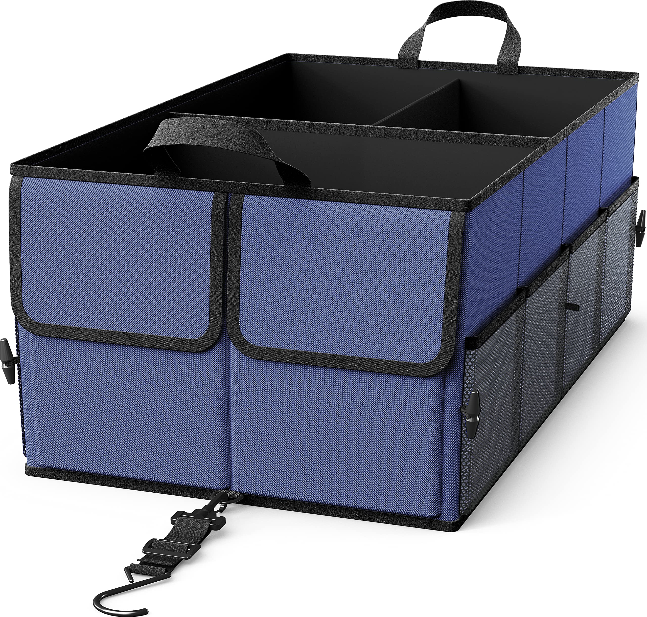 Epauto Foldable Car Trunk Organizer, 3-Compartment With Removable Divider, Blue