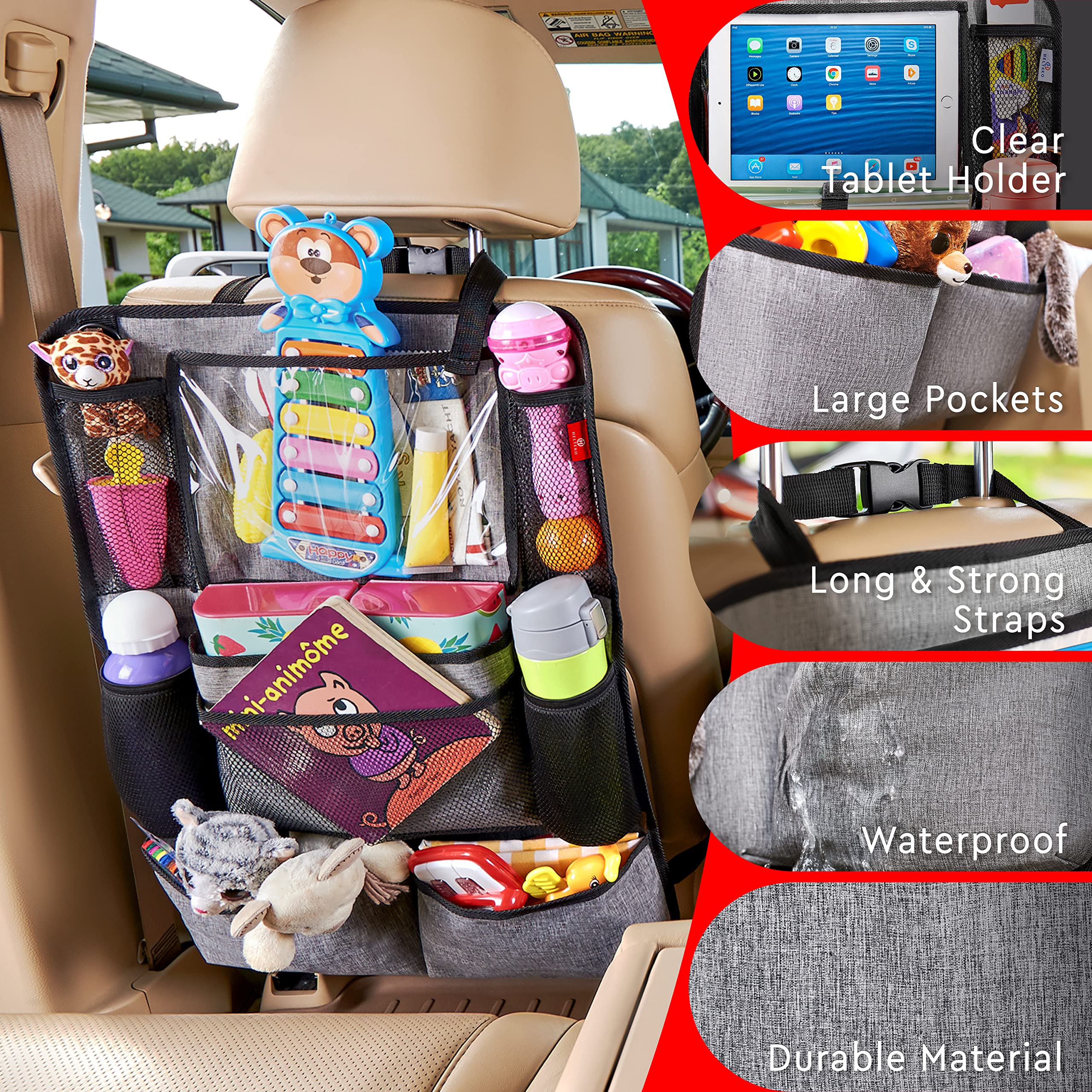 Helteko Backseat Car Organizer, Kick Mats Back Seat Protector With Touch Screen Tablet Holder, Organizer For Kids, Travel Access