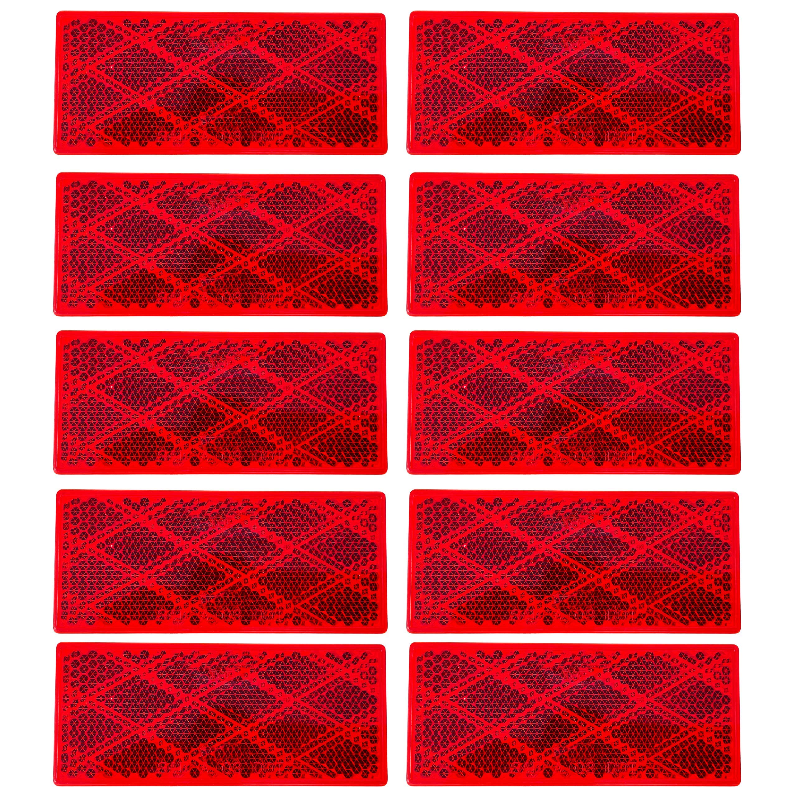 All Star Truck Parts] 10X Red Class A 80Mm X 35Mm 3.14'' X 1.4'' Rectangular Reflector Strong Stick-On 10 Pack For Trailers Truc
