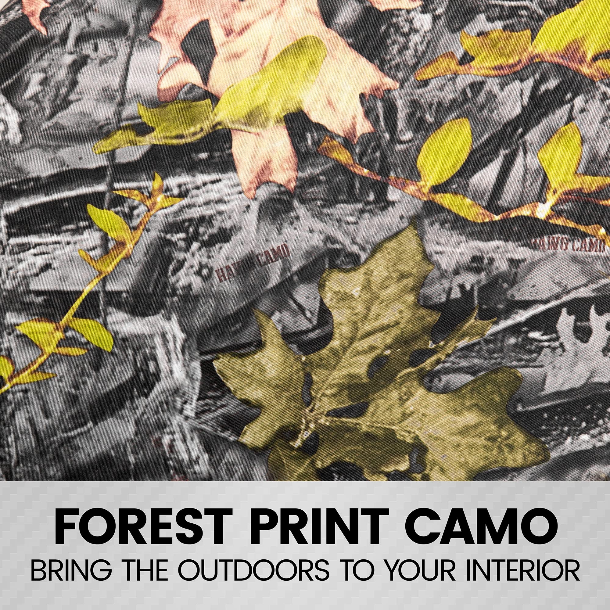 BDK Camo Car Seat Covers Full Set with Floor Mats - Complete Interior Protection Set, Realistic Green Forest Camouflage Pattern,