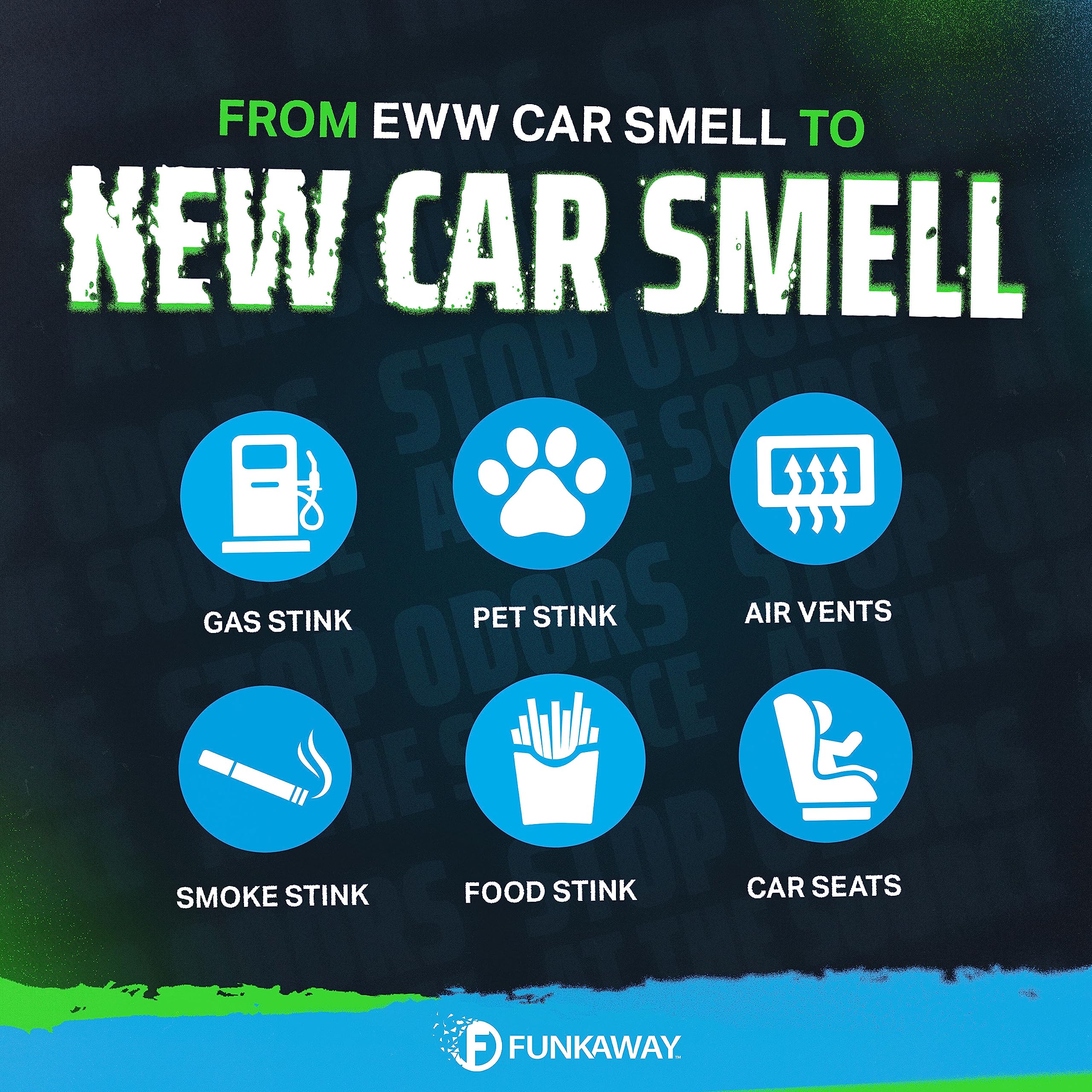 FunkAway Automotive Full-Release Odor Blaster Aerosol Spray, 2 oz., 4 Pack, Extreme Odor Eliminator Spray for Cars, SUVs, Trucks
