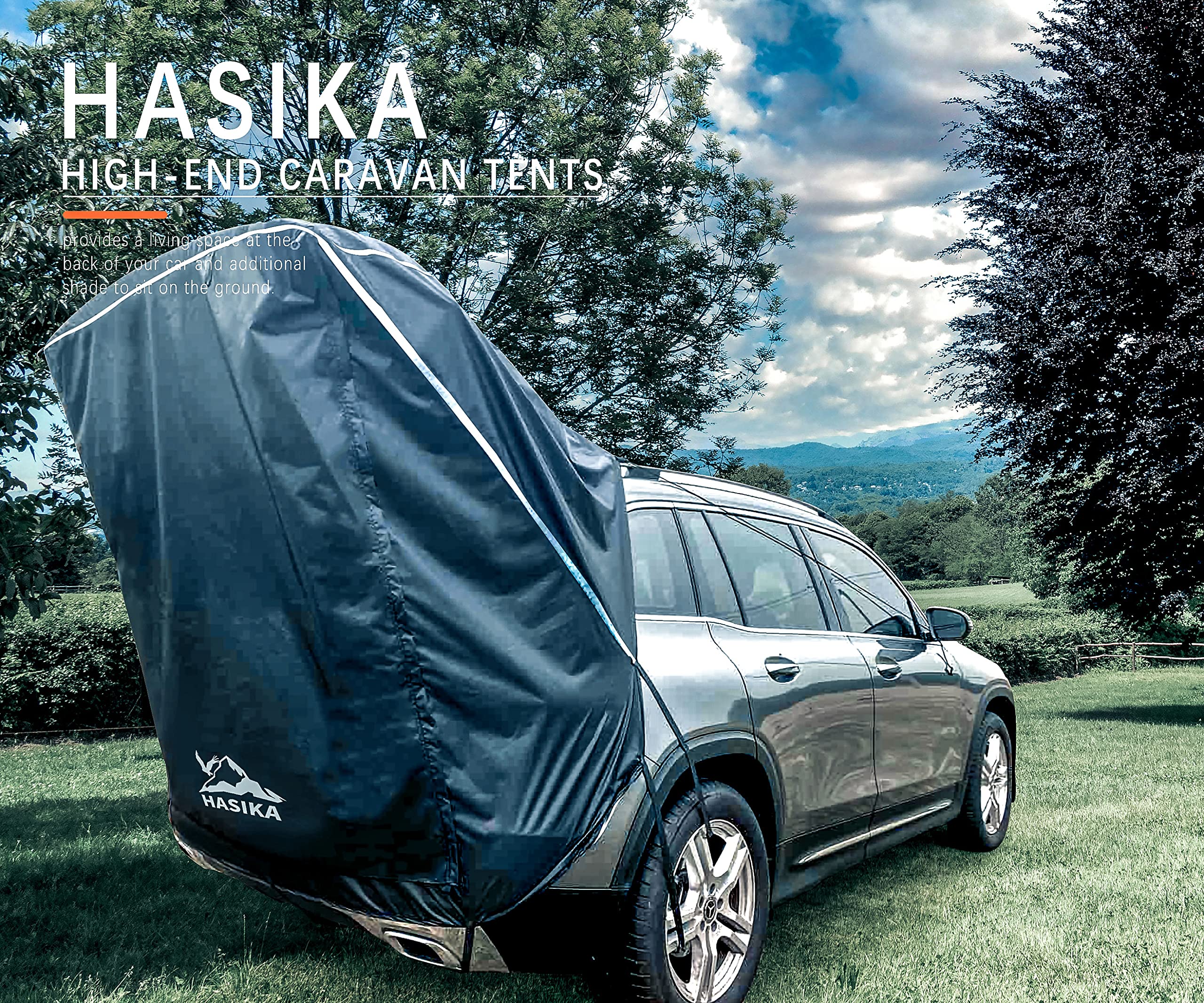 Hasika Suv Camping Tent Car Tailgate Shade Awning With Screen Net Waterproof 3000Mm Upf 50+ Black (Large)
